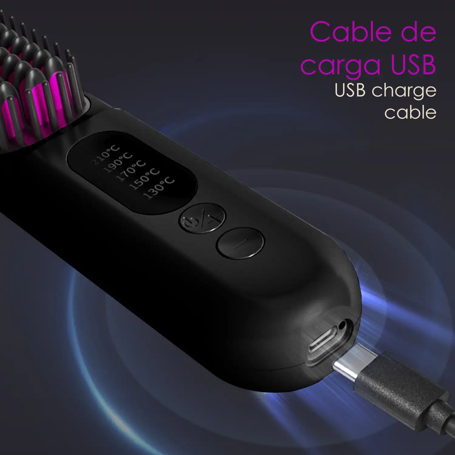 Cepillo peine alisador de pelo. Ajuste inteligente de la temperatura. Hasta 210°C.