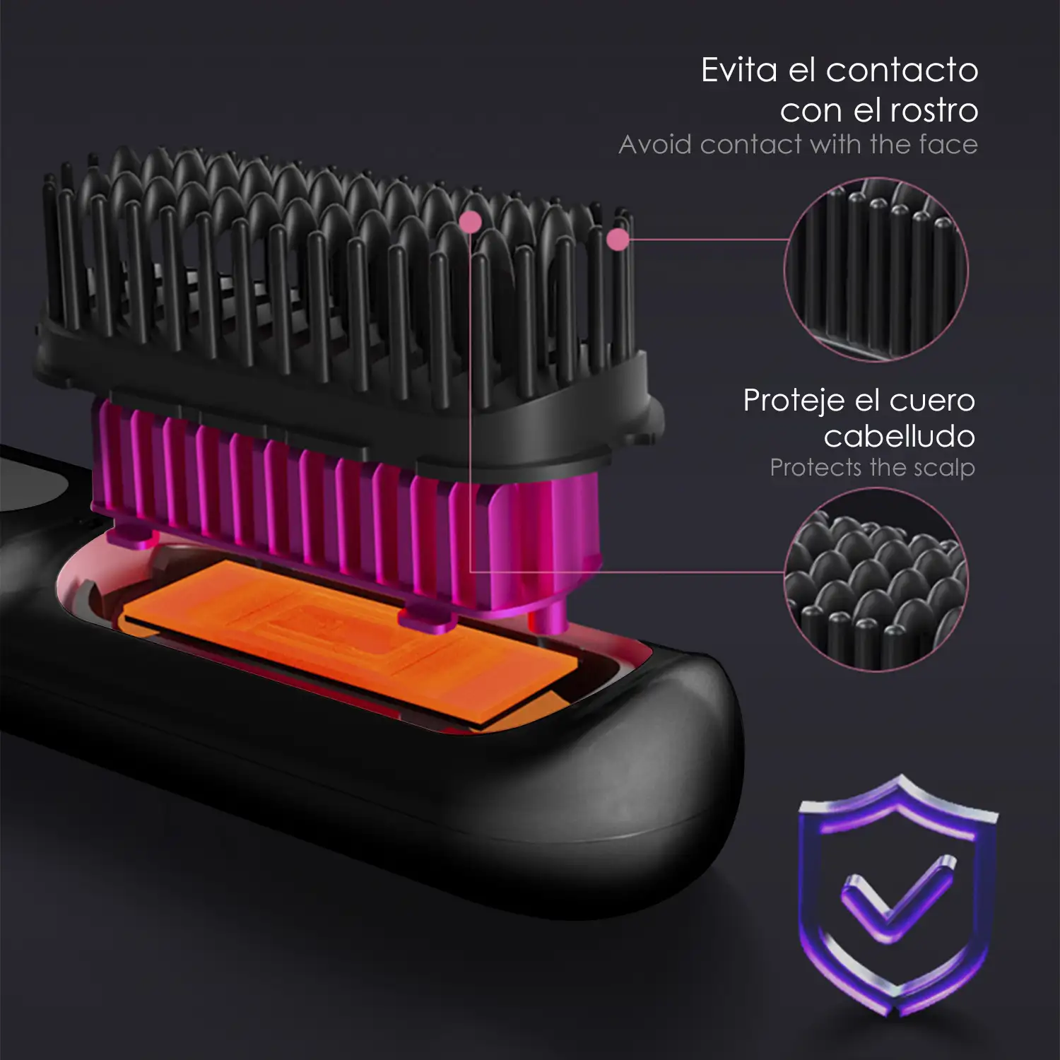 Cepillo peine alisador de pelo. Ajuste inteligente de la temperatura. Hasta 210°C.