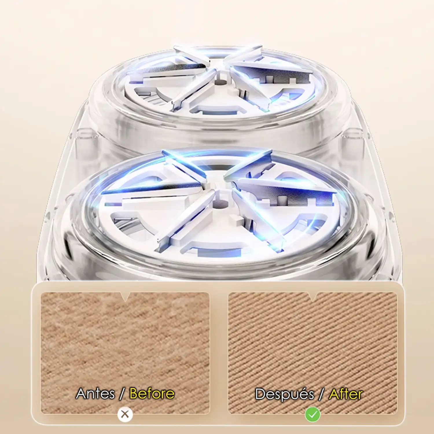 Quitapelusas para el hogar de doble cabezal. Compacto y portátil, con batería recargable.