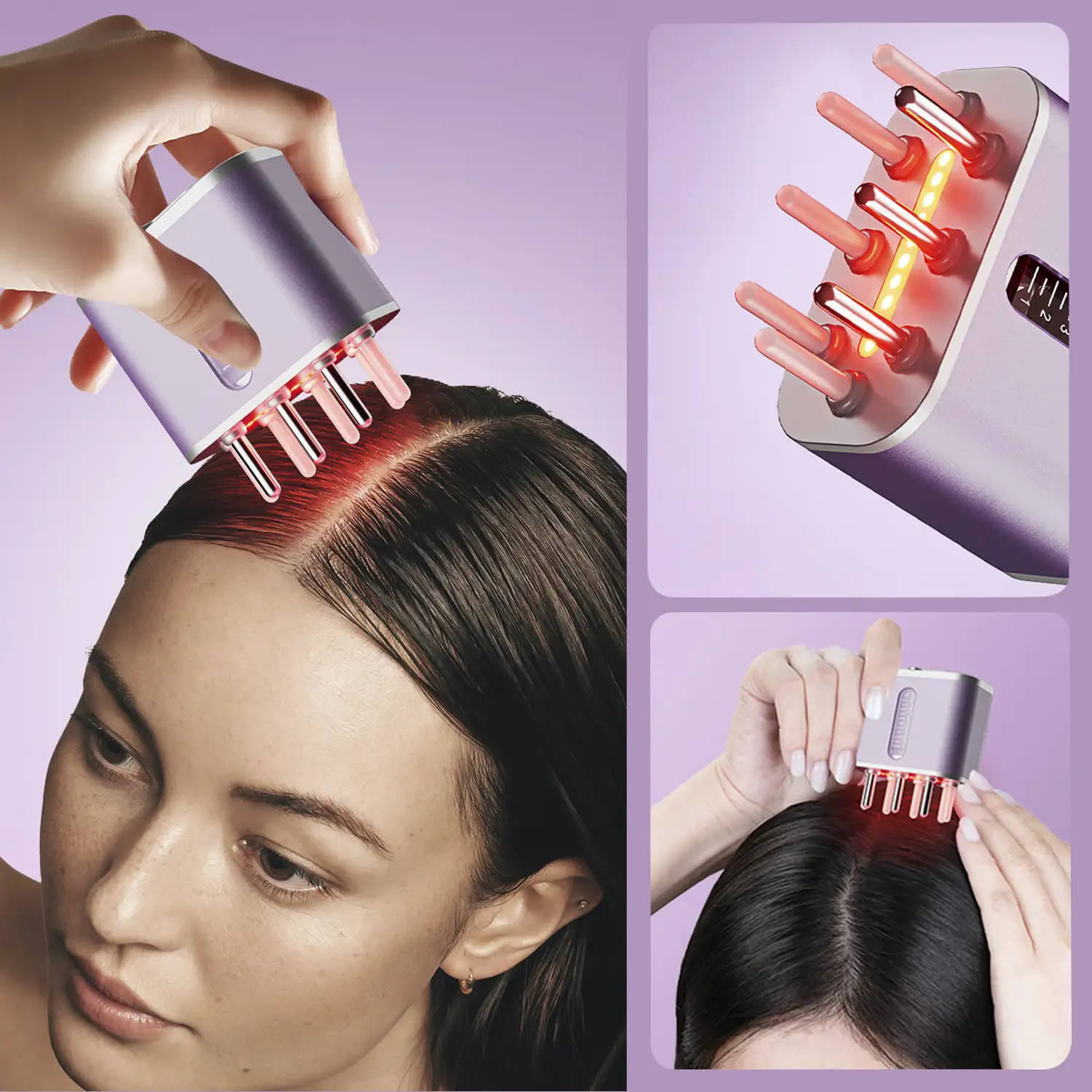 Aplicador de lociones/medicamentos capilares con tratamiento de luz roja para el pelo. Cerdas de cuerno de vaca.