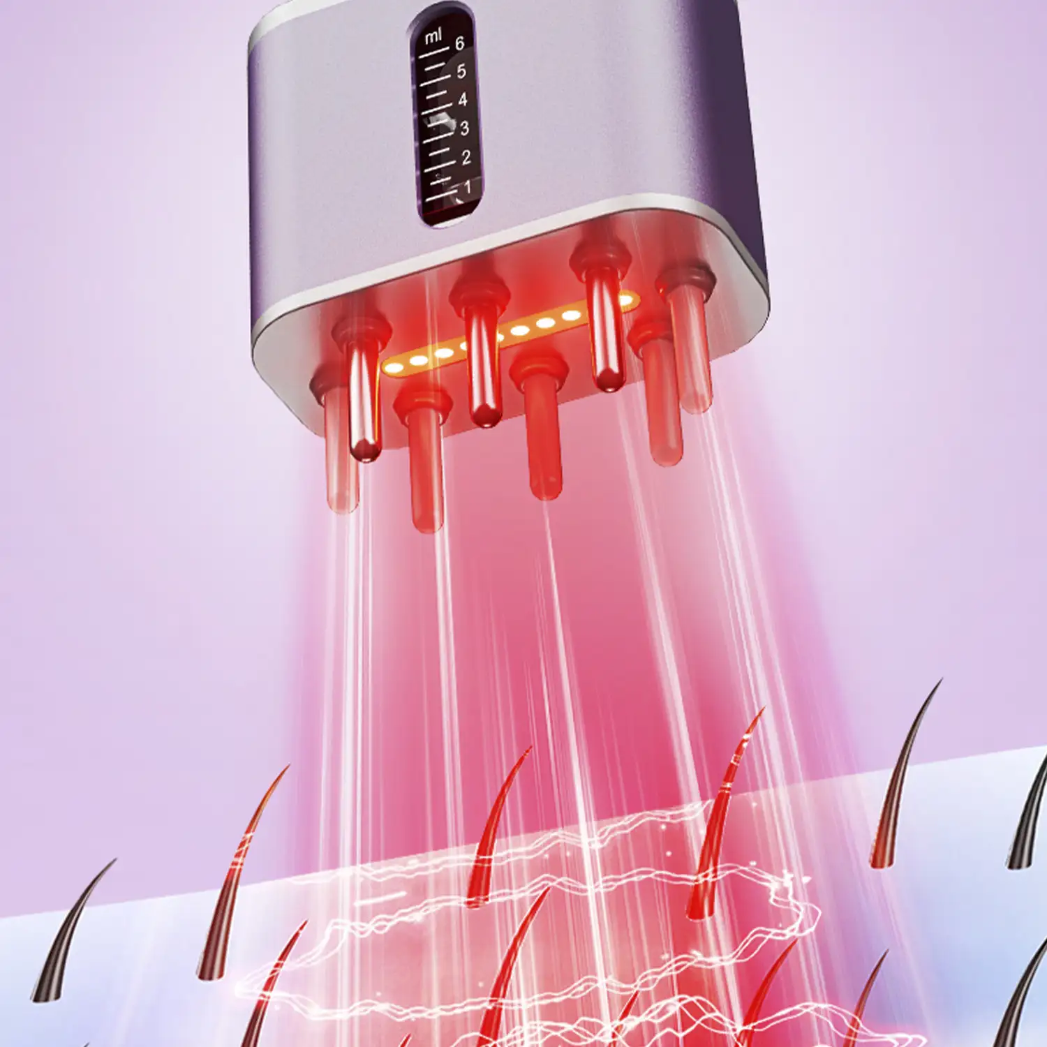 Aplicador de lociones/medicamentos capilares con tratamiento de luz roja para el pelo. Cerdas de cuerno de vaca.