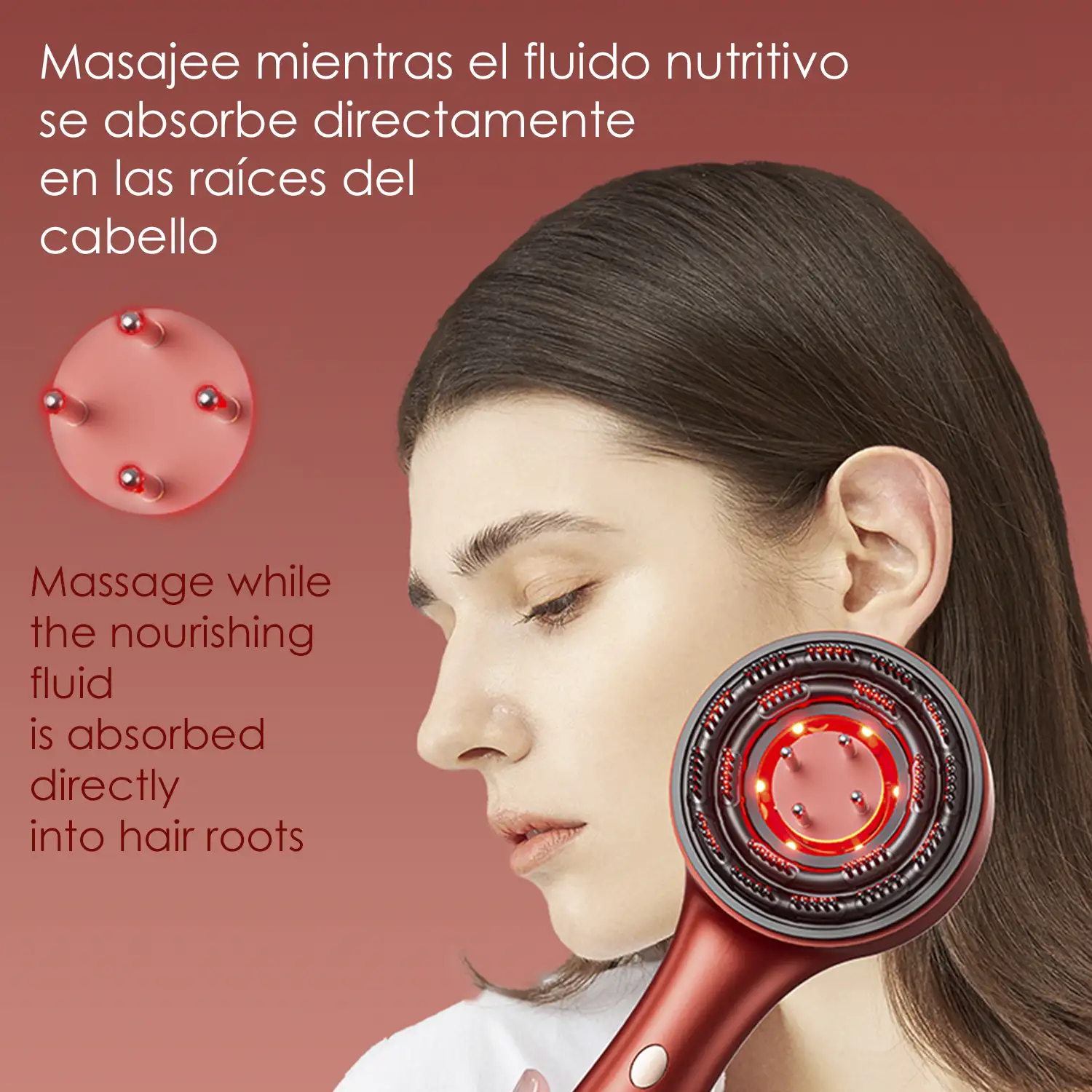 Peine de cuidado capilar con tratamiento de luz roja 850nm. Masajeador del cuero cabelludo.