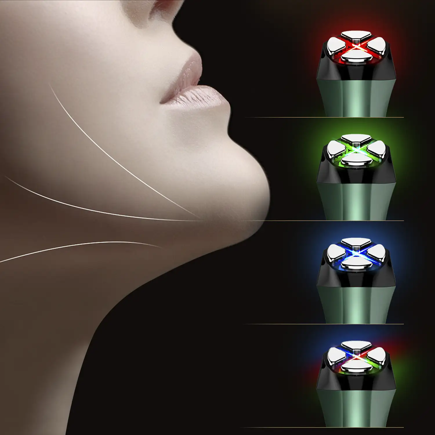 Instrumento de belleza facial. EMS, tratamiento de luz LED de 3 colores, WAV y VR. Tensa y rejuvence la piel.