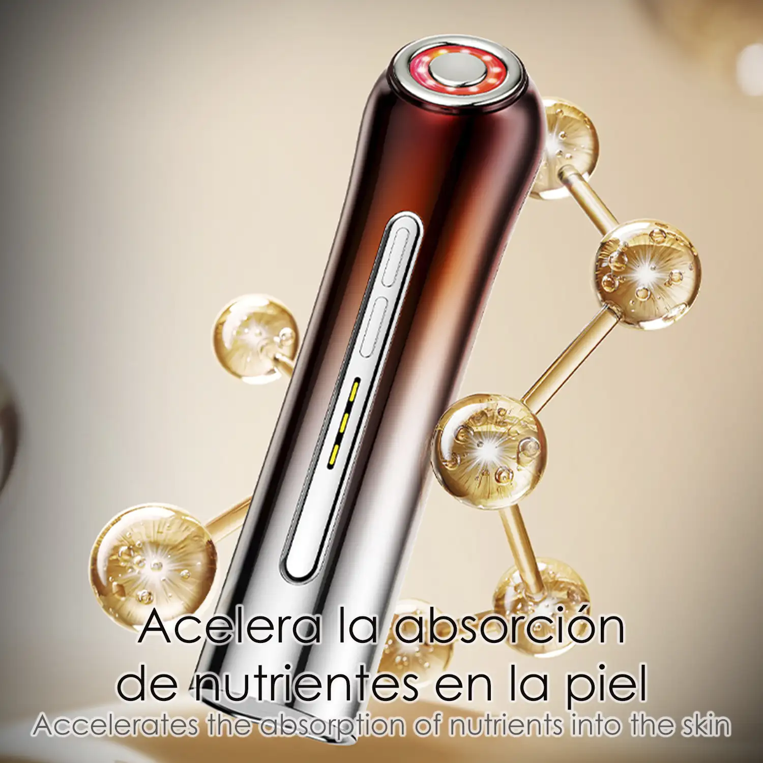 Instrumento de belleza facial. función EMS micro electricidad + pulso, combinada con la introducción de esencia, acelera la absorción de nutrientes por la piel.