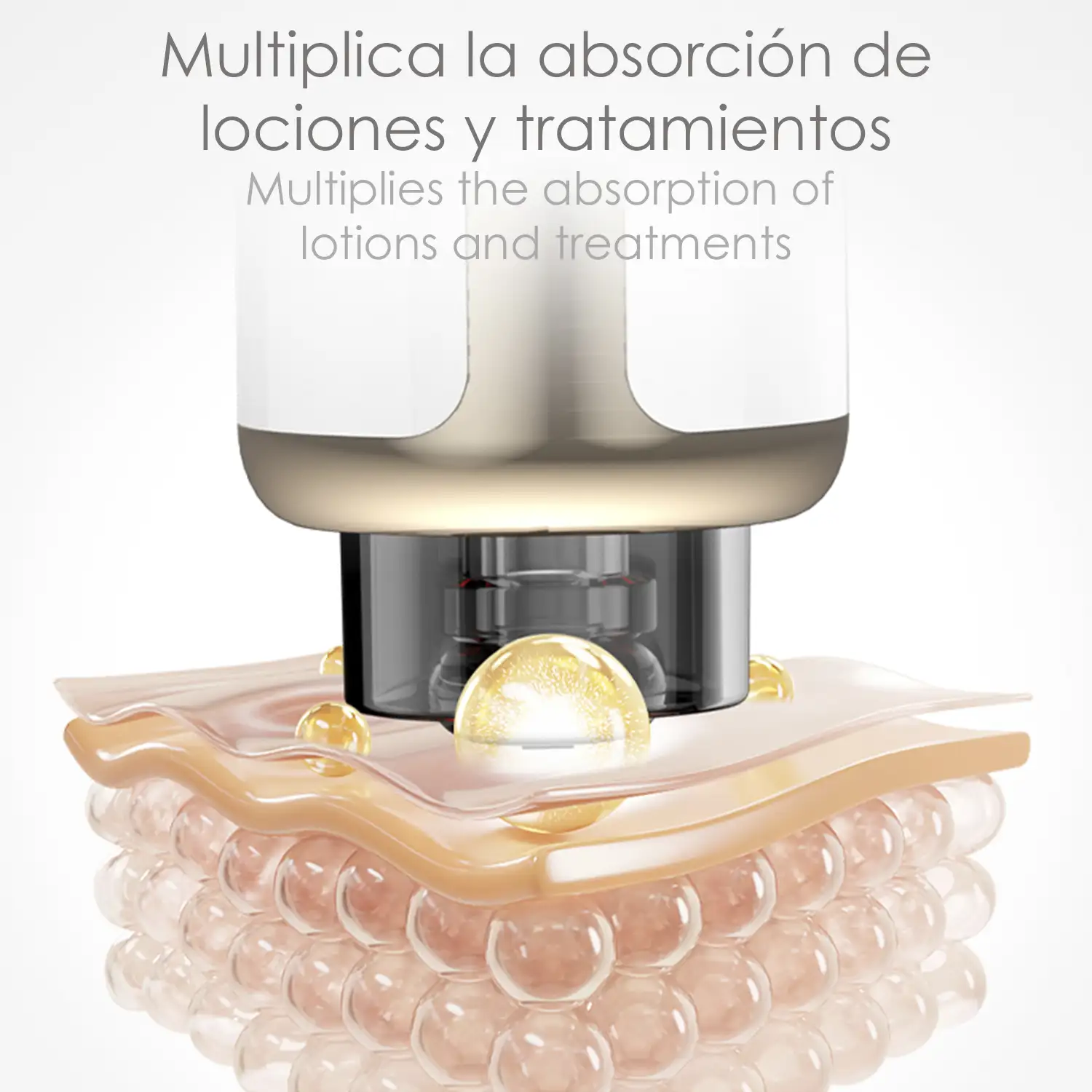 Pistola eléctrica de nanoagua y luz. Multiplica hasta 20 veces la absorción de lociones y tratamientos para la piel.