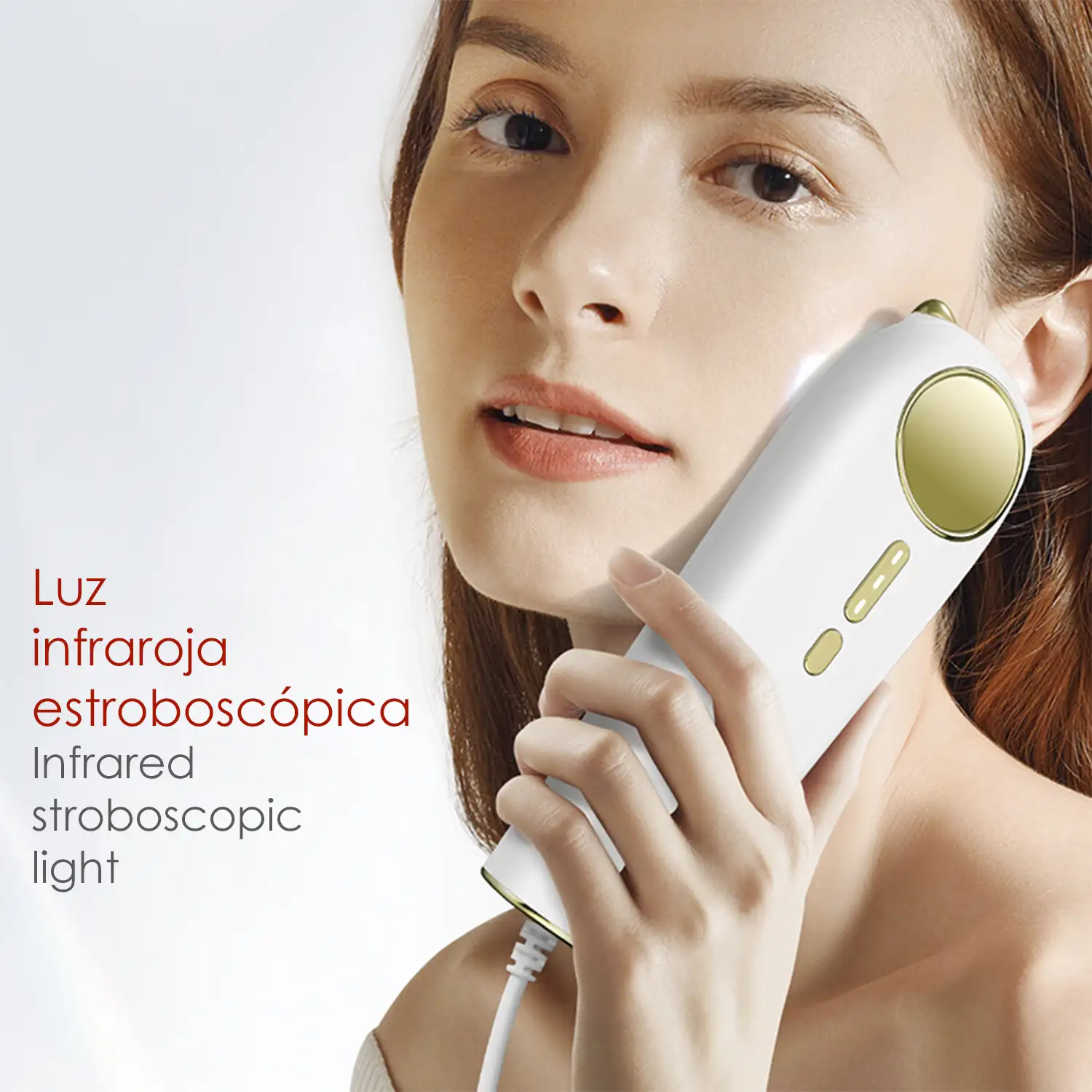 Instrumento de fototerapia inteligente. Luz infrarroja estroboscópica. Auto reparación, antioxidante, regeneración de colágeno, y piel transparente.