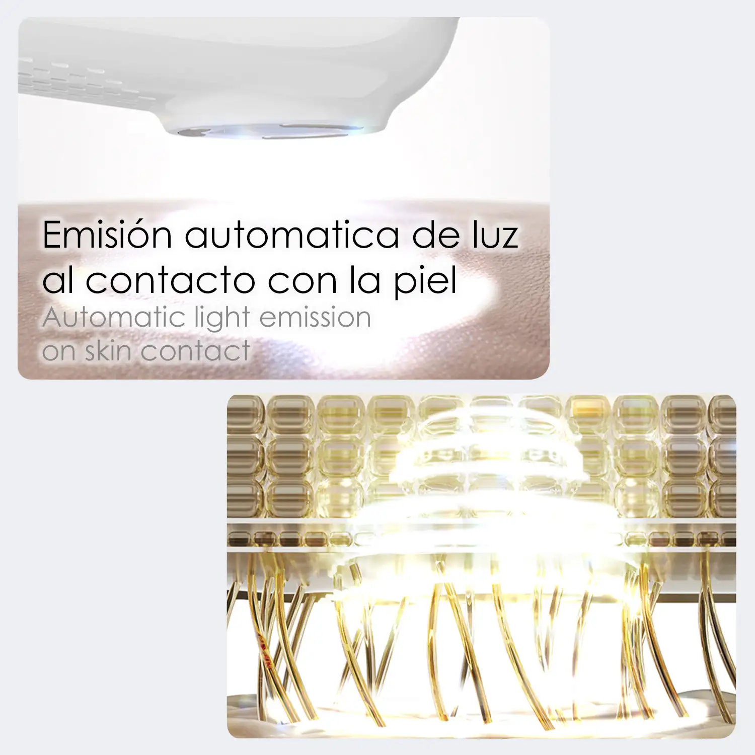 Instrumento de fototerapia inteligente. Luz infrarroja estroboscópica. Auto reparación, antioxidante, regeneración de colágeno, y piel transparente.