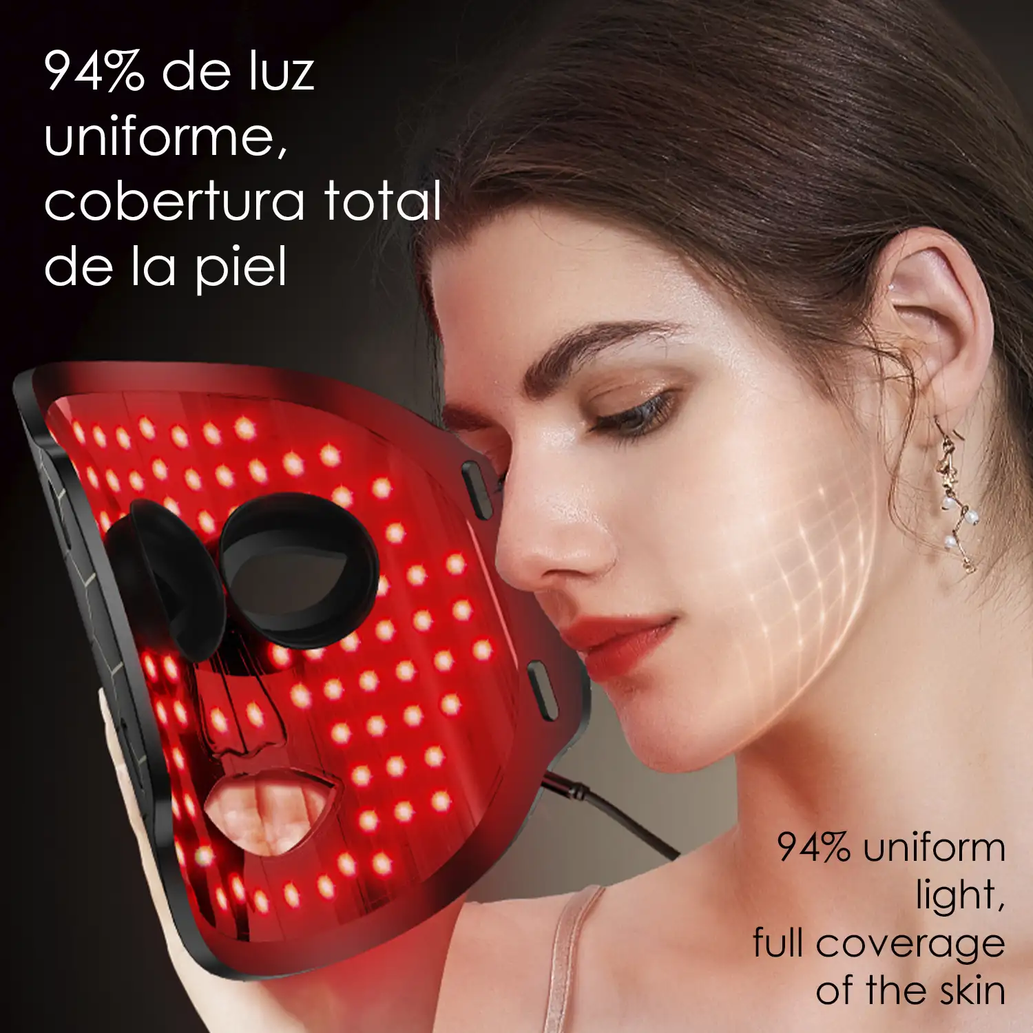 Máscara de tratamientos de la piel por luz. Cuidado facial, anti edad, rejuvenecimiento de la piel.