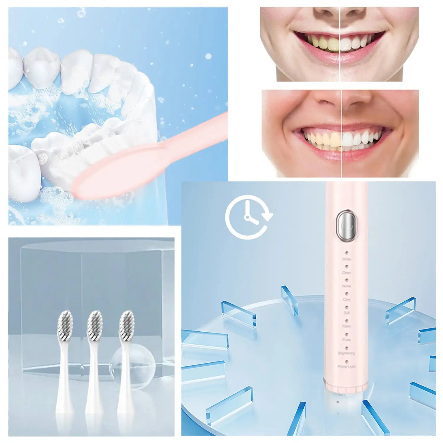 Cepillo de dientes eléctrico sónico, para adultos, con 8 funciones para tu salud y belleza bucal. Modelo recargable.