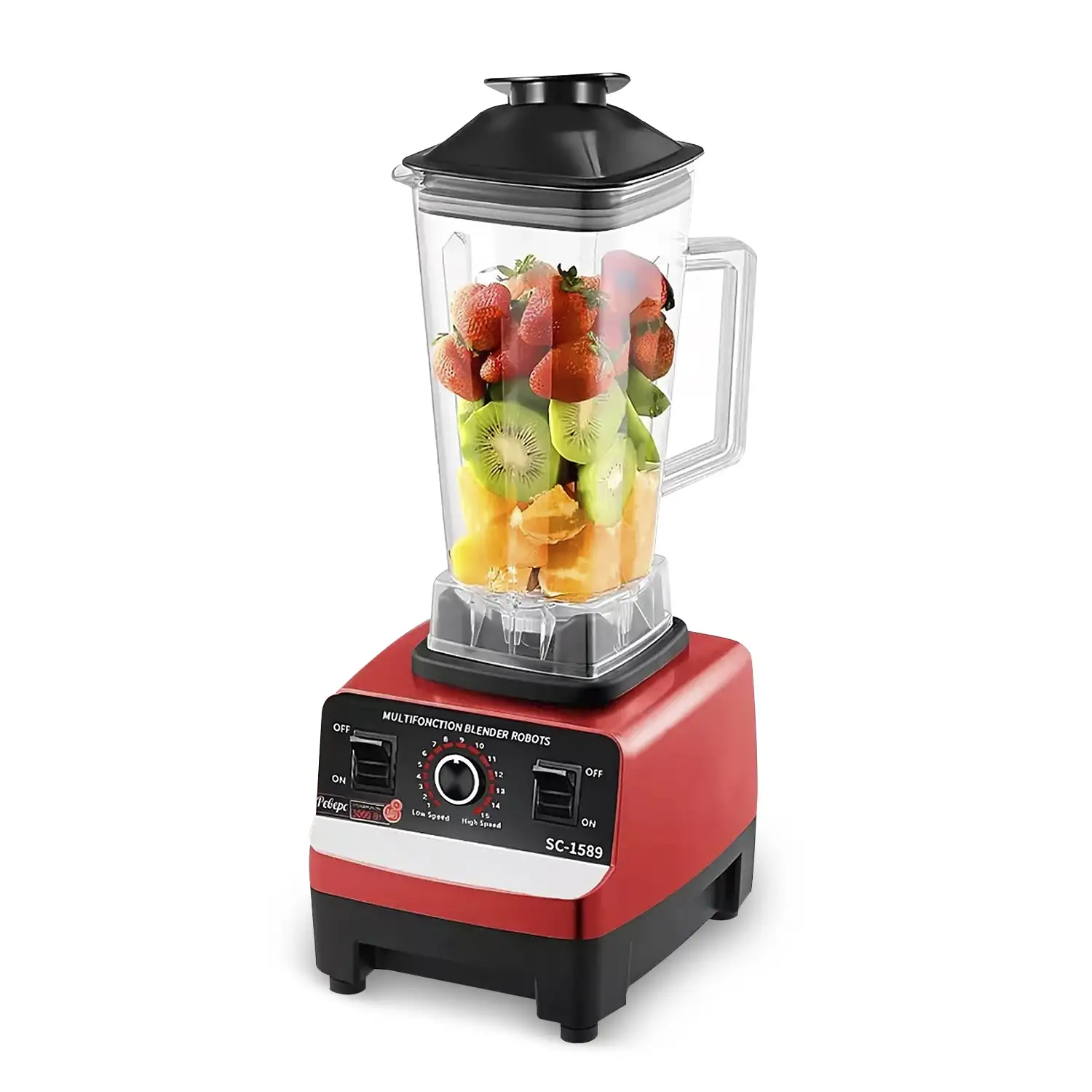 Batidora de vaso 2L, 4300W, 6 cuchillas de acero inox, pica hielo, Smoothies, zumos. Super alta resistencia, 15 vel.