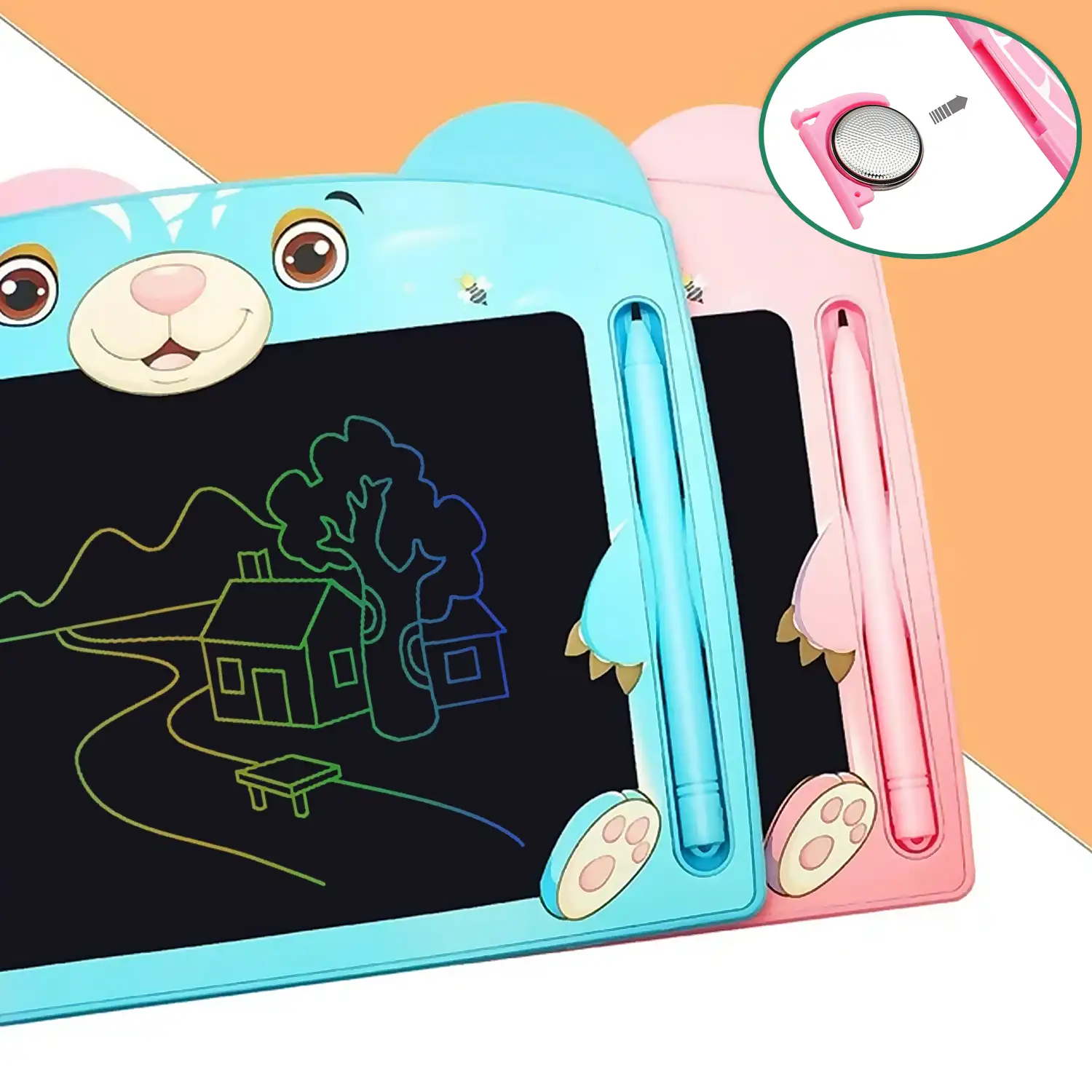 Tableta de dibujo y escritura LCD de 8 pulgadas, diseño Osito. Fondo multicolor, portátil, con bloqueo de borrado.