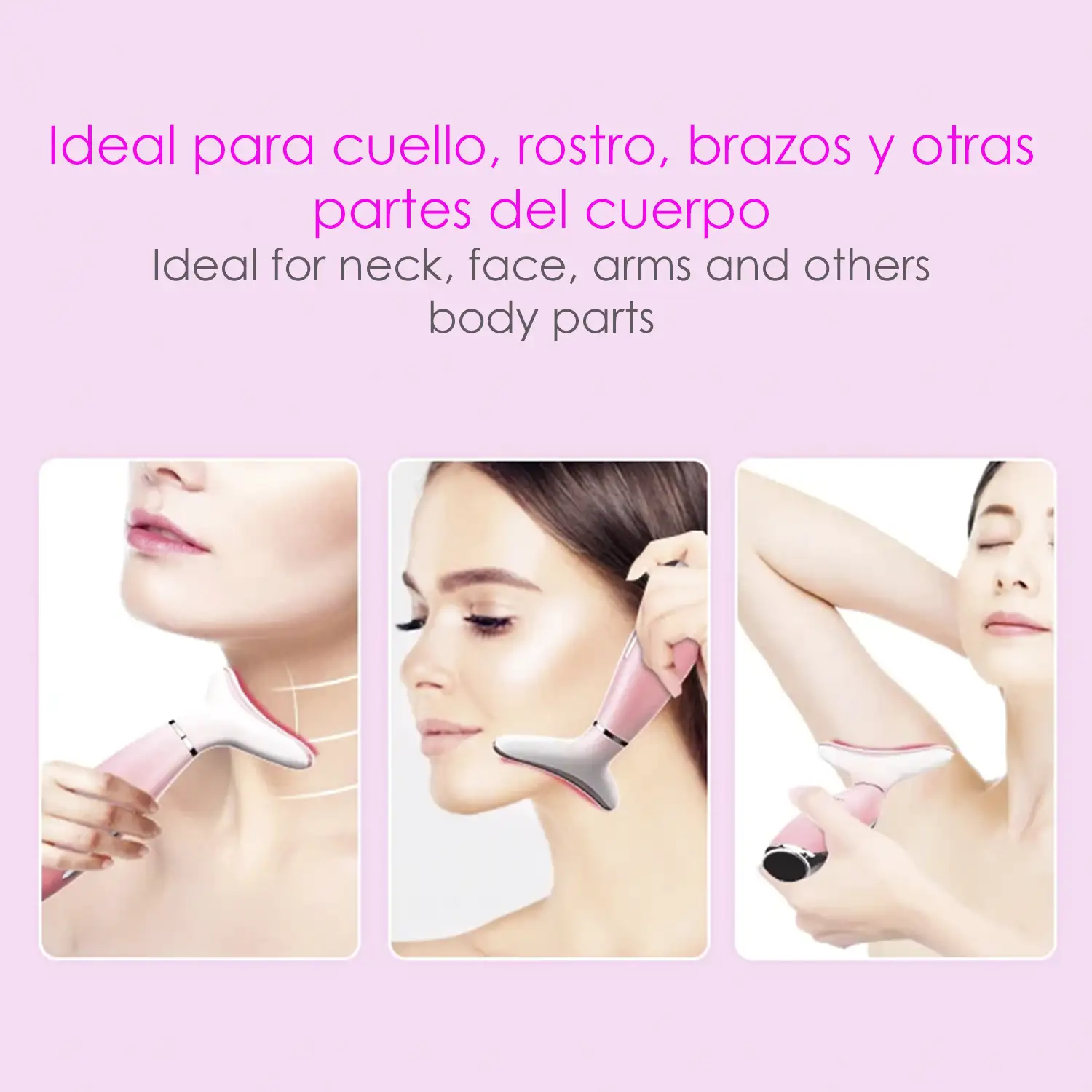 Masajeador ultrasónico para cara y cuello con tratamiento de luz LED. Limpieza, calor y EMS.