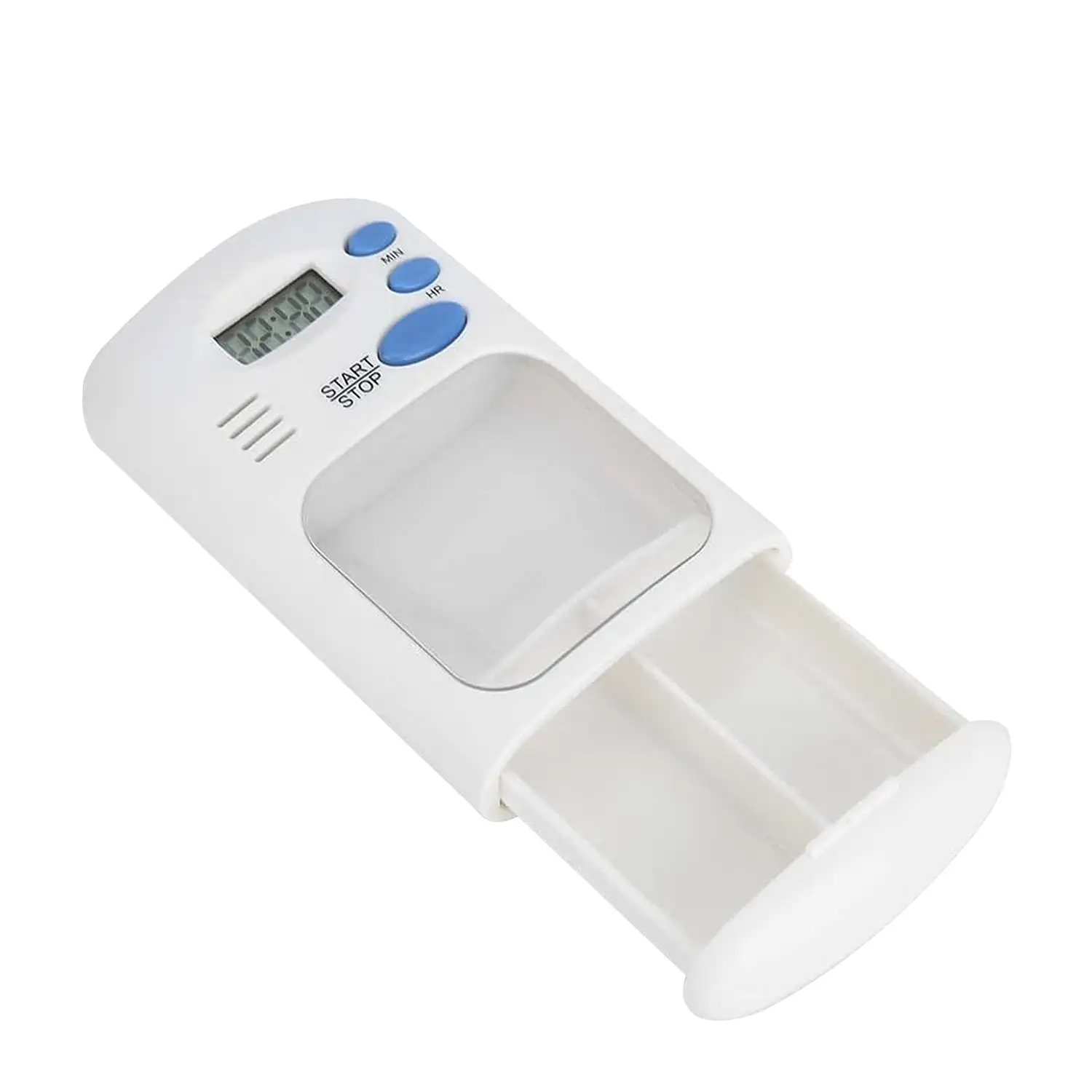 Pastillero con doble compartimento y alarma con temporizador.