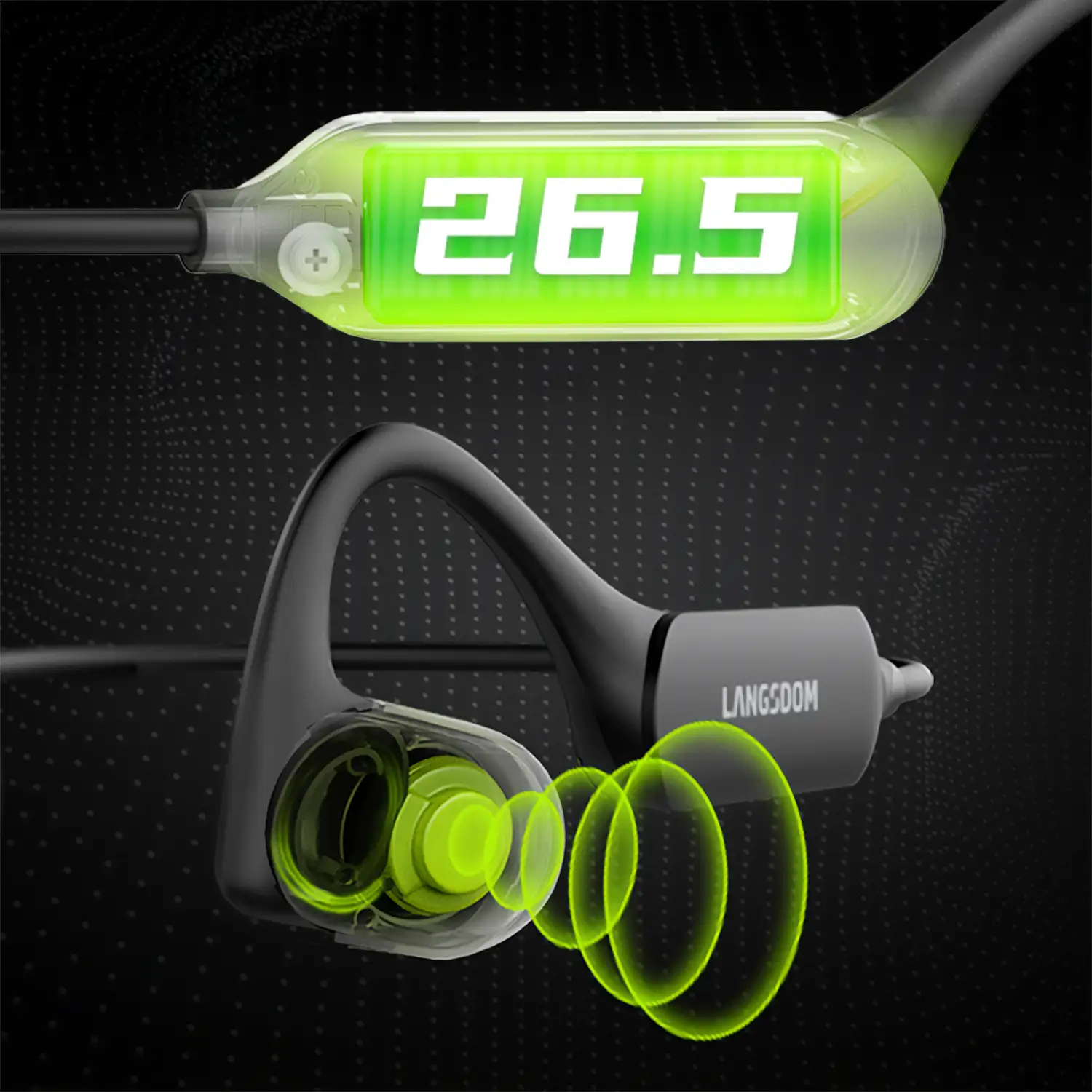Auriculares deportivos por conducción, Bluetooth 5.3, +20 horas de batería. Máxima comodidad, alta calidad de sonido.