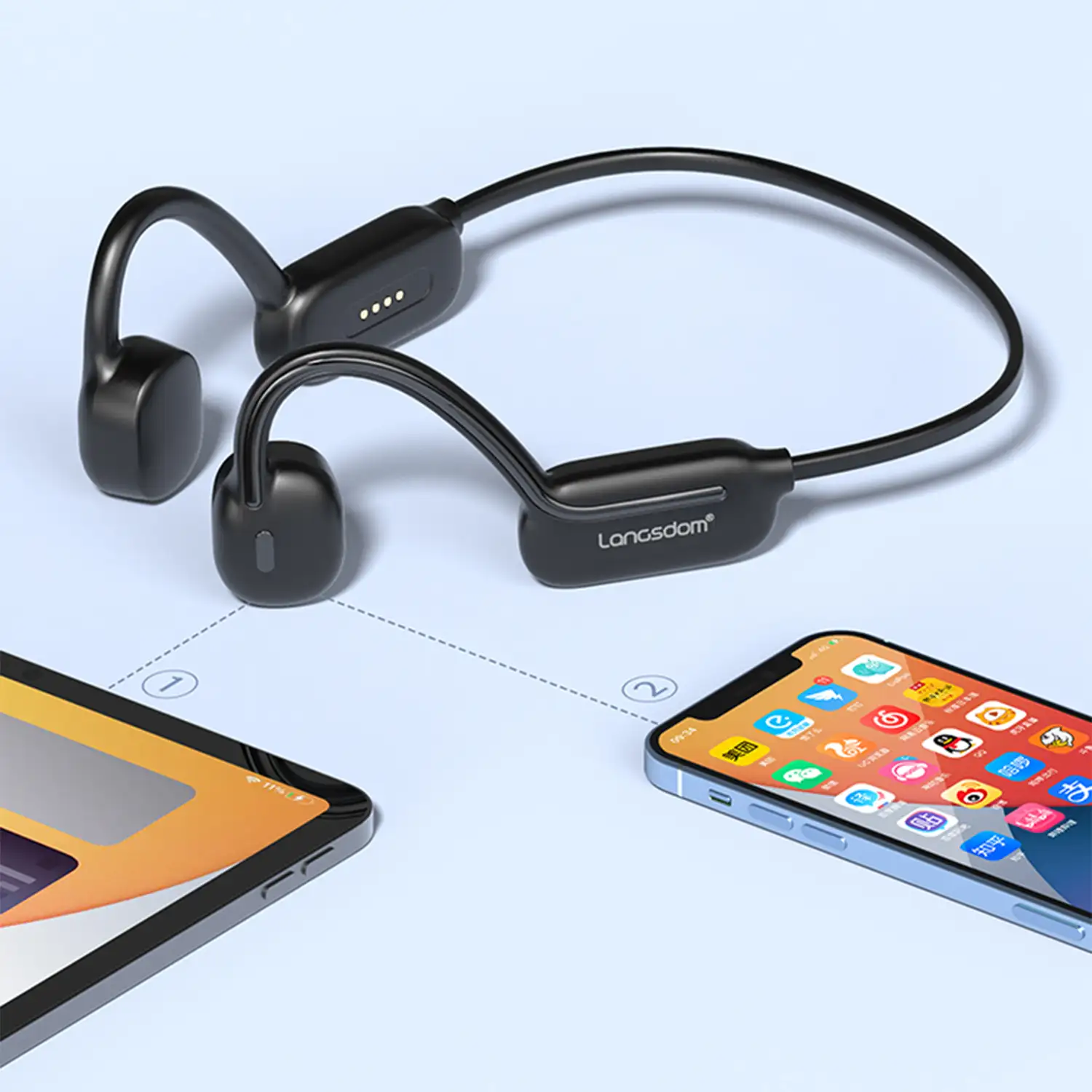 Auriculares deportivos por conducción ósea, 32GB memoria interna, BT 5.3, IPX8. Maxima comodidad, alta calidad de sonido.