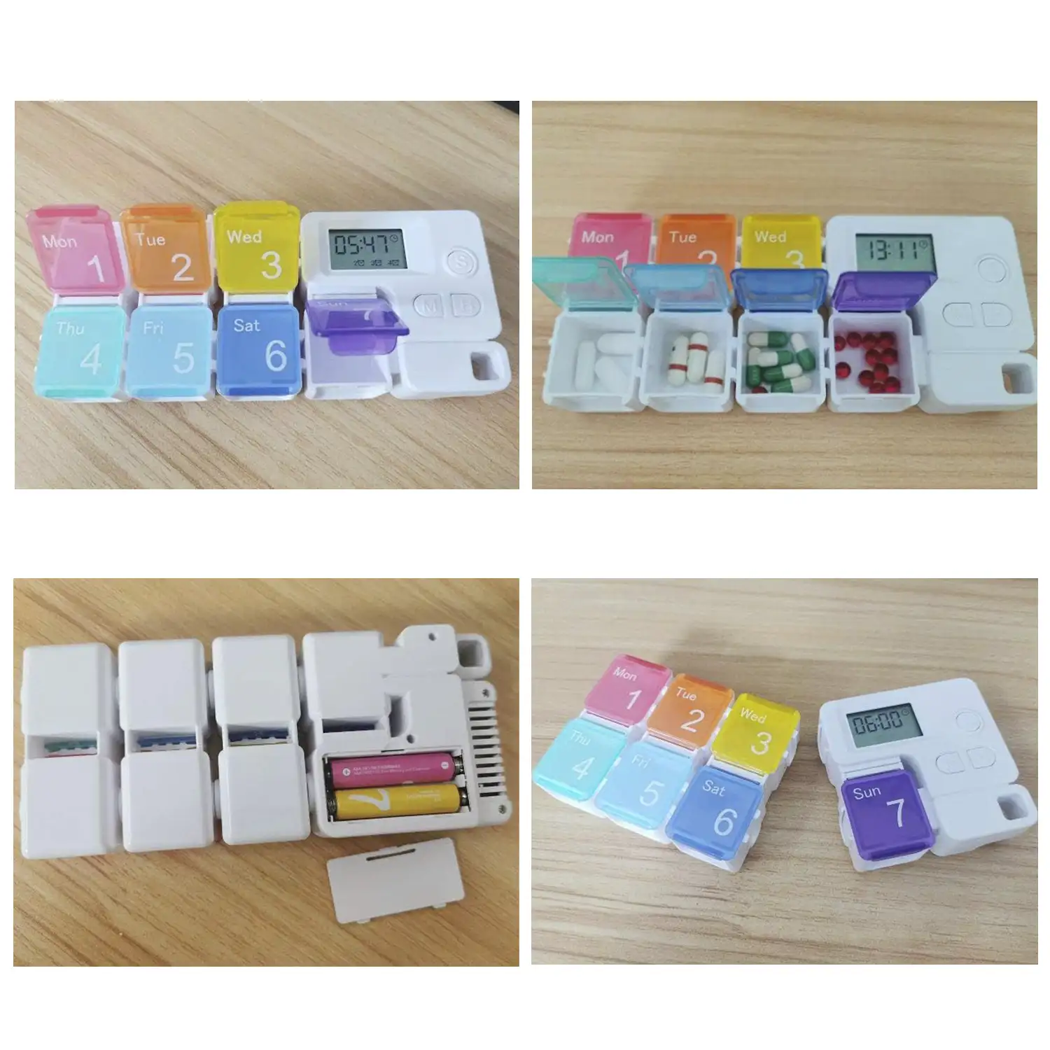 Pastillero de 7 días con 4 alarmas sonoras recordatorias por día. Bloques personalizables.