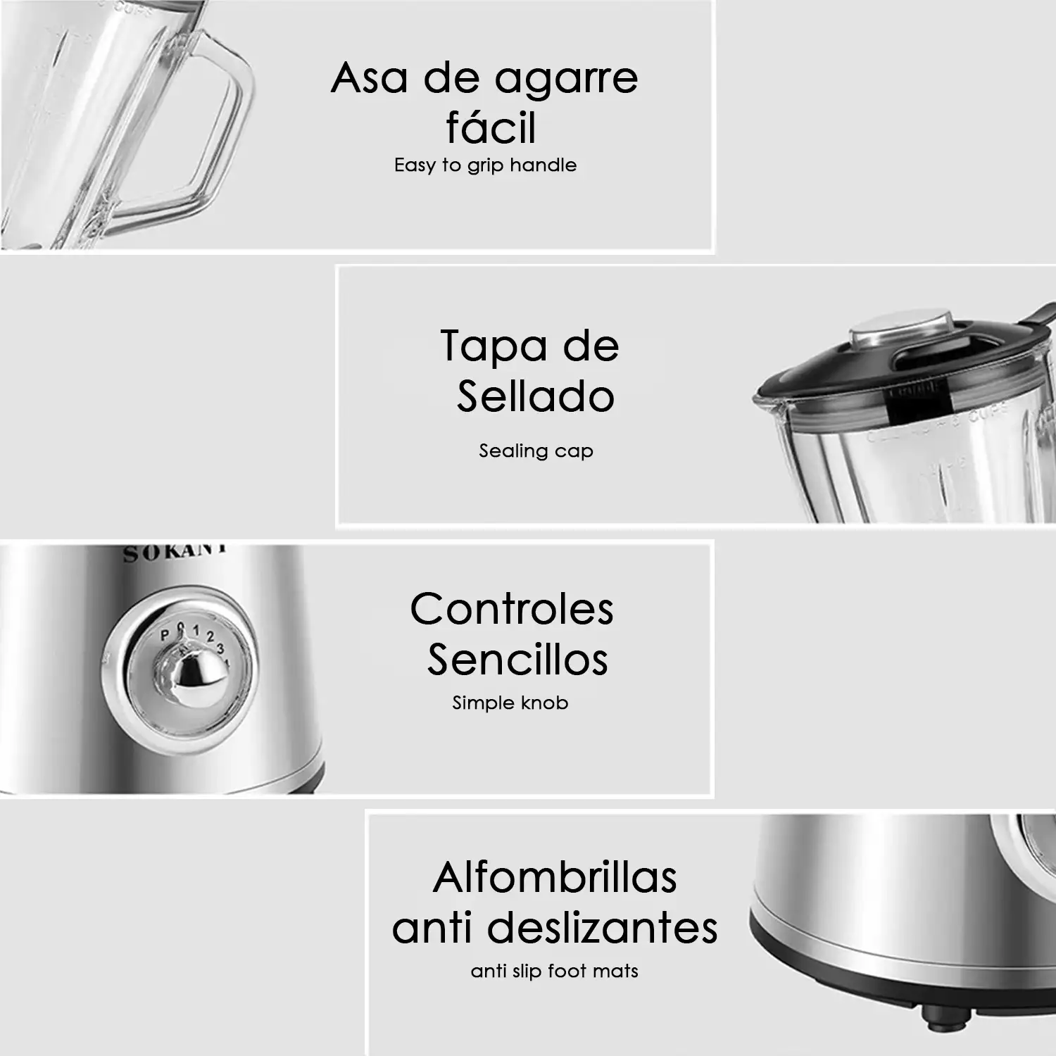 Batidora multifunción 2en1 jarra cristal 1.5l y vaso molinillo de café. Cuchillas y cuerpo de acero, 3 velocidades, 450w.