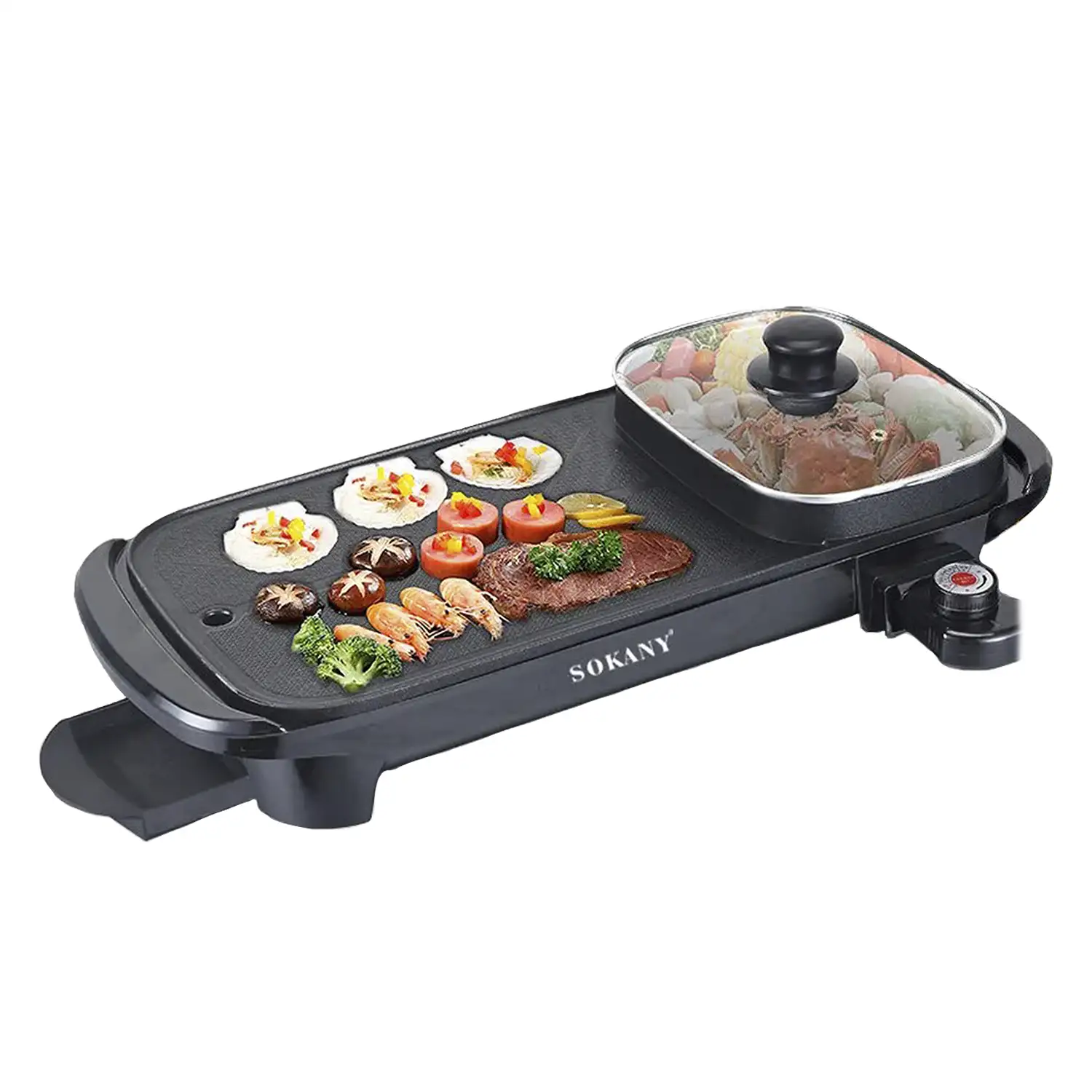Hot pot con grill antiadherente y multifunción eléctrica 1350w.