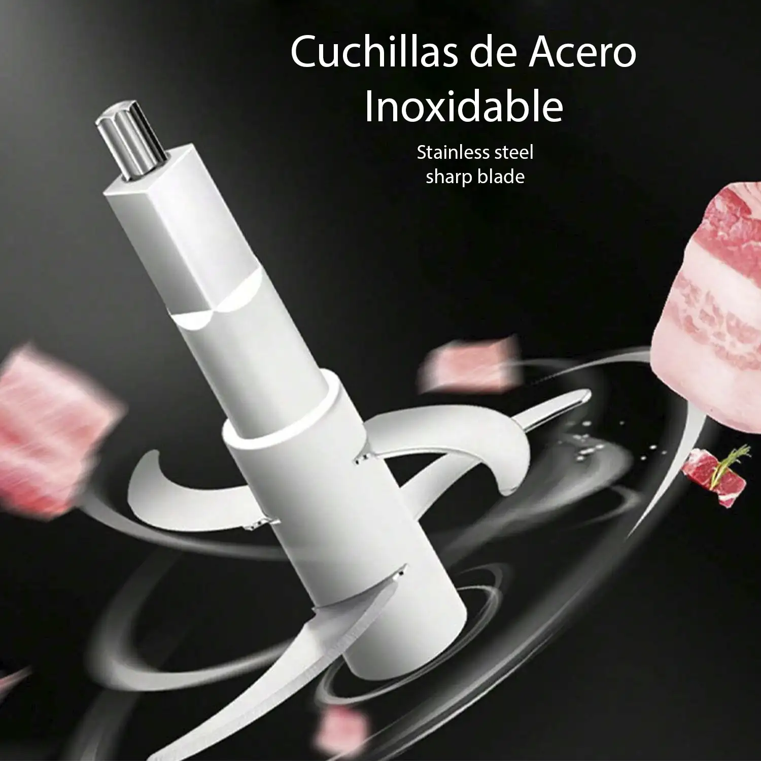 Picadora de carne eléctrica con 300W y recipiente de 2L. Diferentes funciones picado y corte con cuchillas de acero inoxidable.