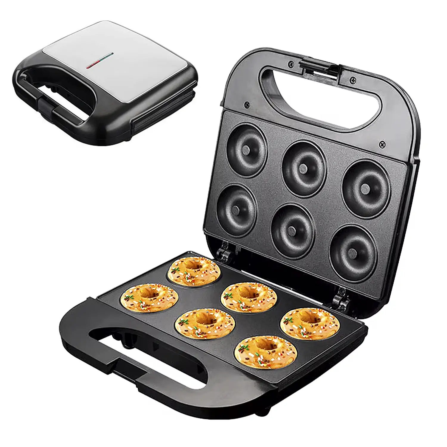 Máquina portátil para hacer donuts eléctrica con 750W. 6 unidades.