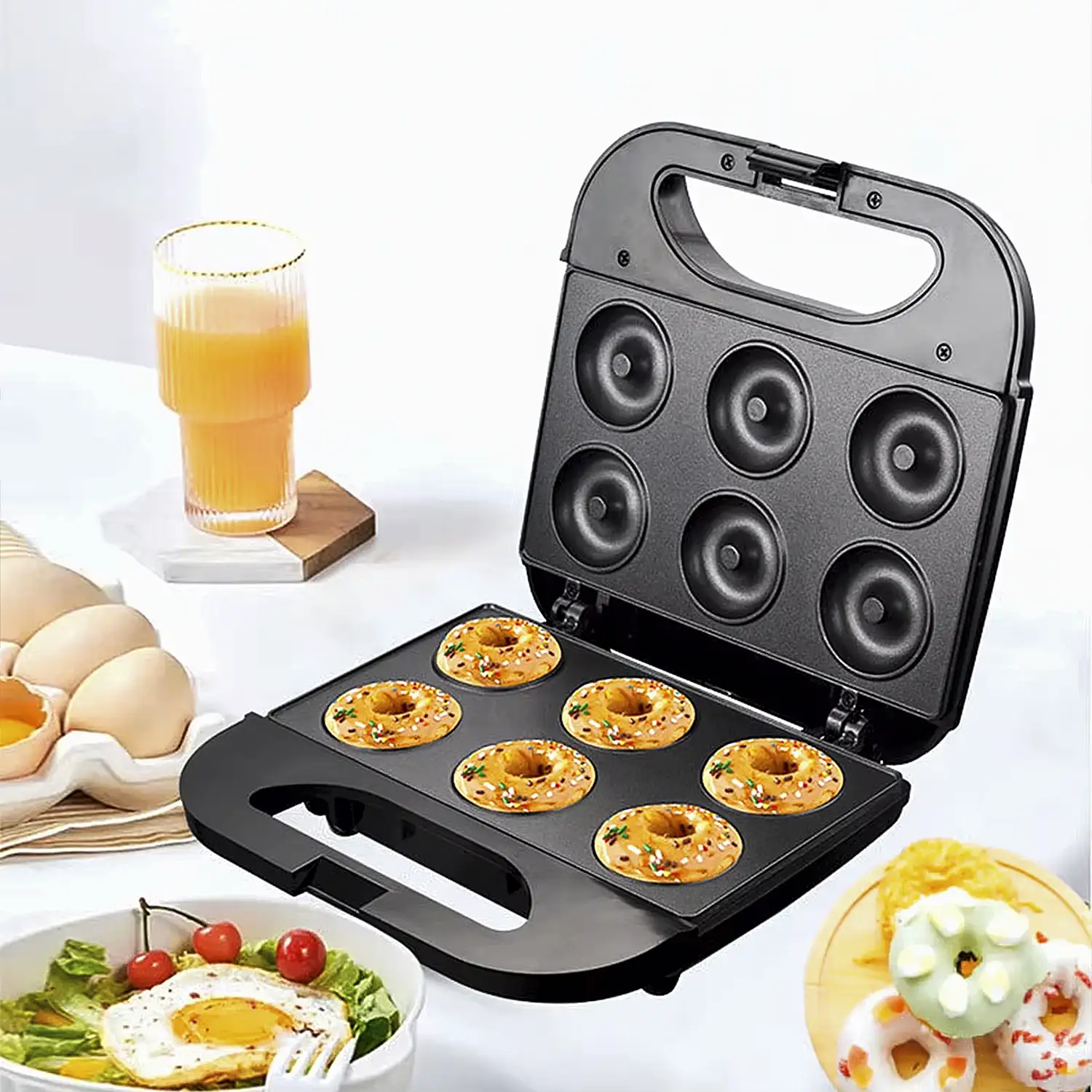 Máquina portátil para hacer donuts eléctrica con 750W. 6 unidades.