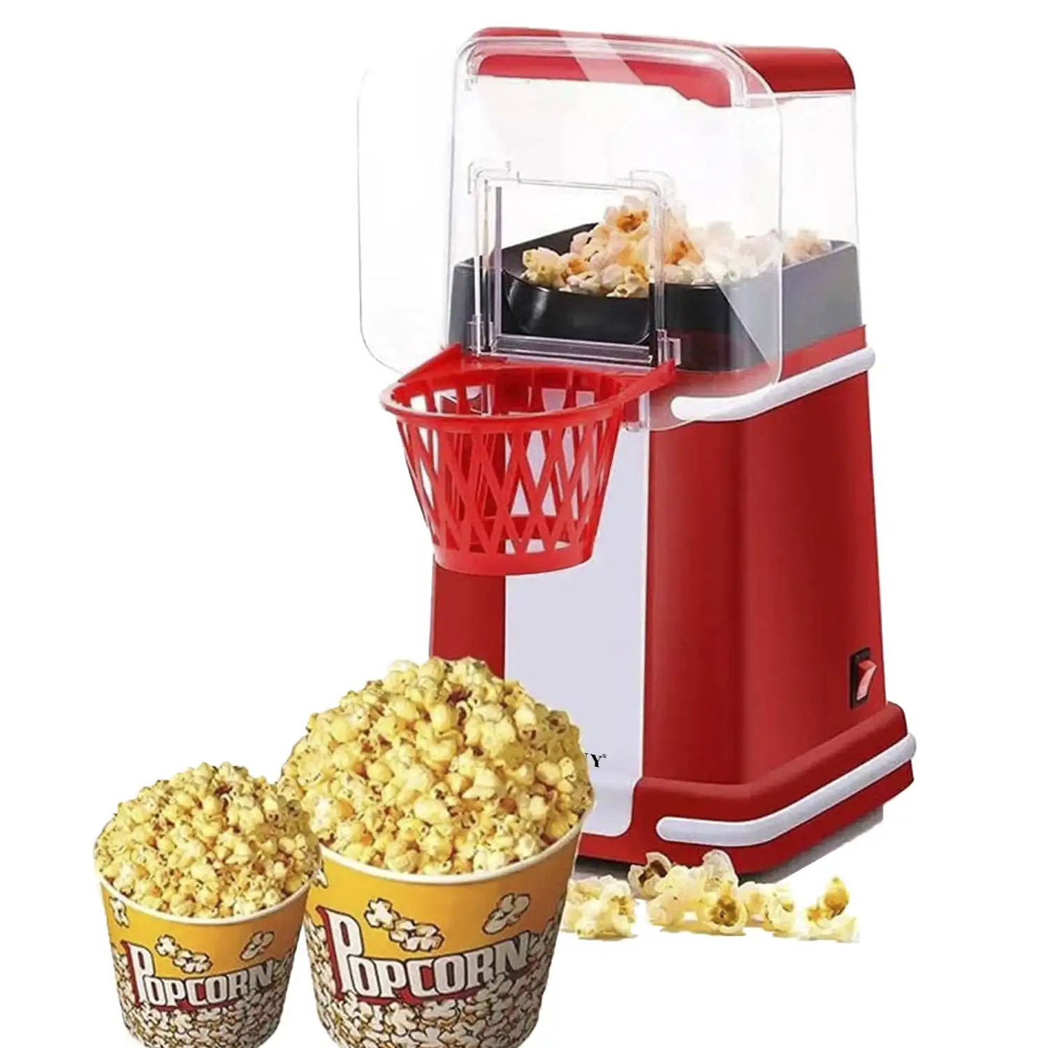 Palomitera retro eléctrica con canasta de 1200W. Cocción mediante aire caliente, sin necesidad de añadir aceite.