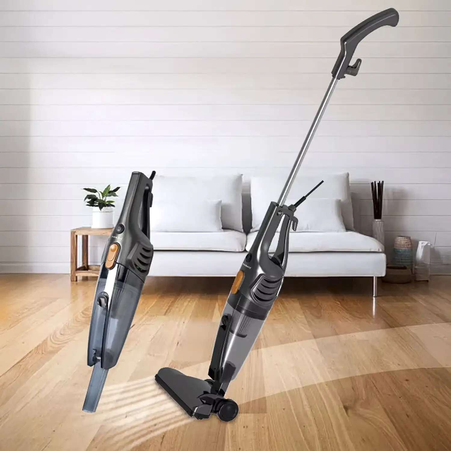 Aspiradora con cable de 5M y 1000W de potencia. Filtro HEPA lavable y reutilizable.