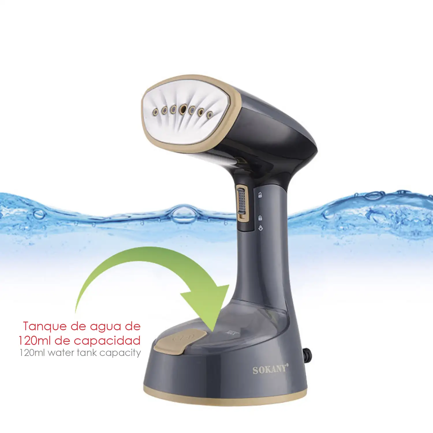 Plancha vapor vertical portátil 1300w. Encendido rápido, sistema 360 grados quita arrugas. Depósito 120 ml.