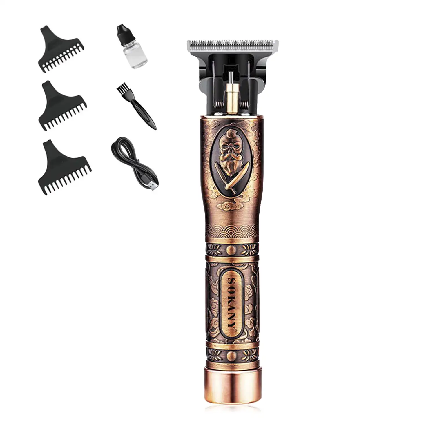 Recortador de pelo y barba recargable 1200mAh. Diseño ergonómico retro