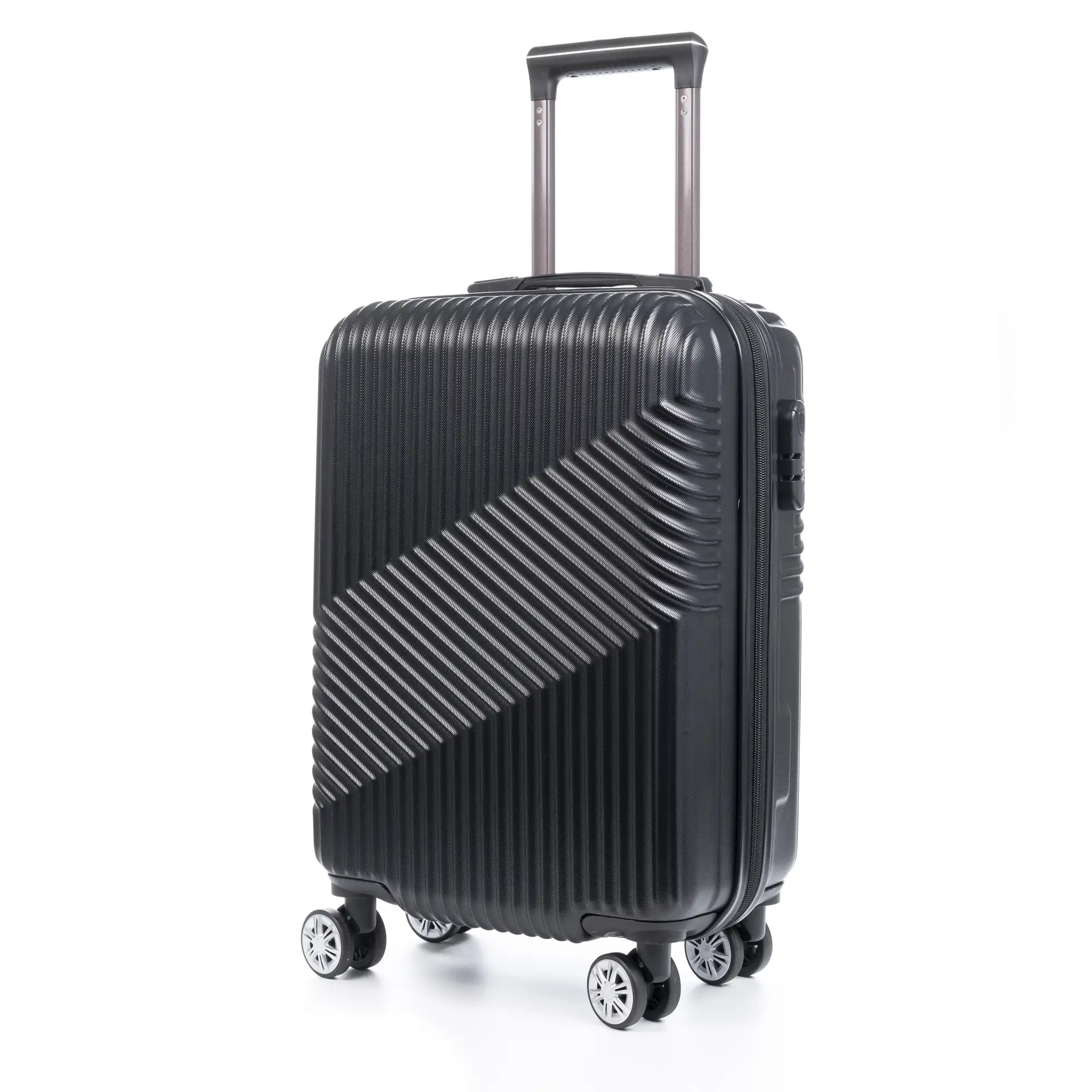 Maleta Trolley de cabina en material ligero, de ABS de alta resistencia. Cerradura numérica, 4 ruedas dobles giratorias 360°.
