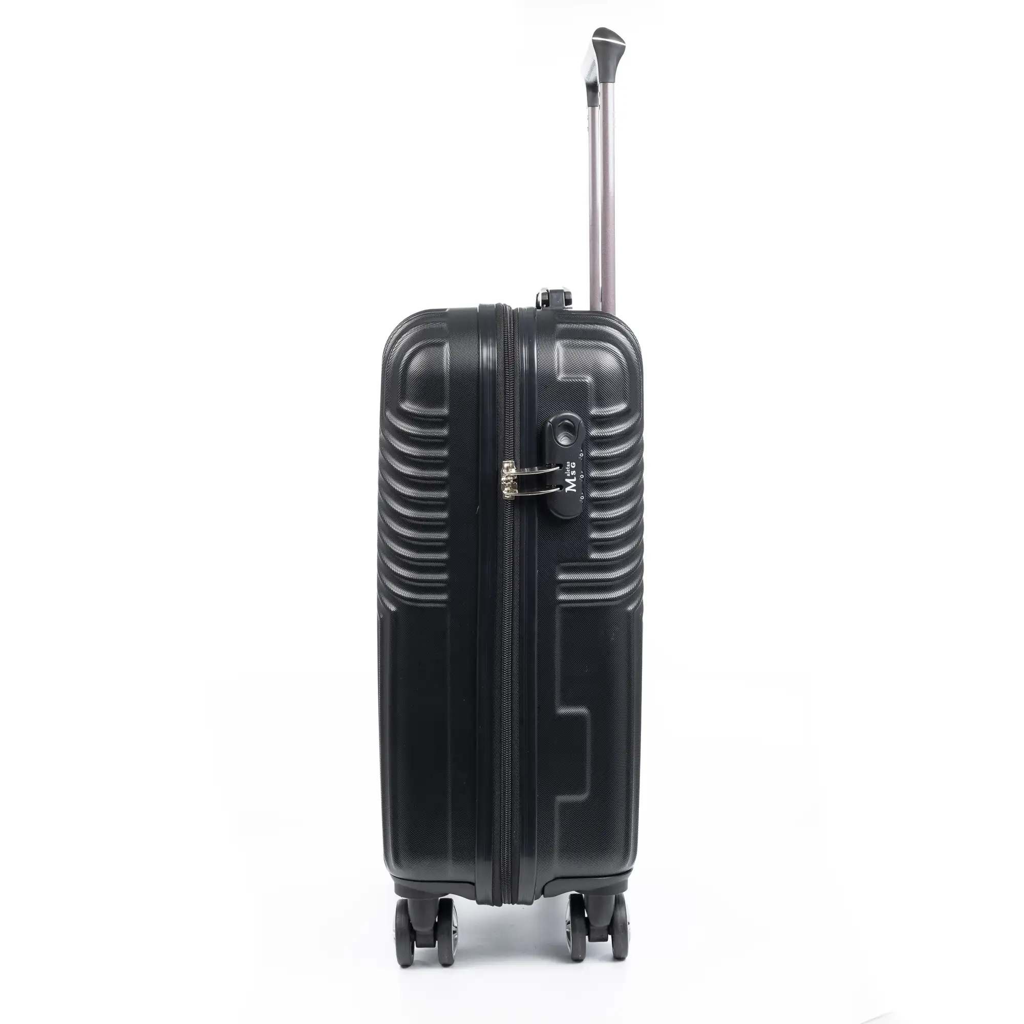 Maleta Trolley de cabina en material ligero, de ABS de alta resistencia. Cerradura numérica, 4 ruedas dobles giratorias 360°.