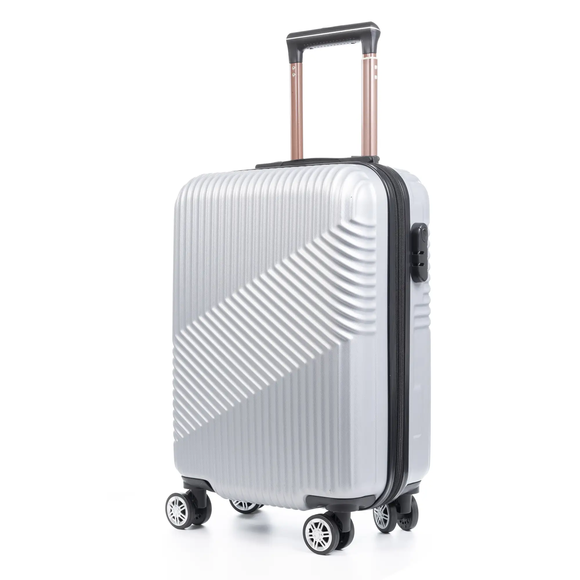 Maleta Trolley de cabina en material ligero, de ABS de alta resistencia. Cerradura numérica, 4 ruedas dobles giratorias 360°.