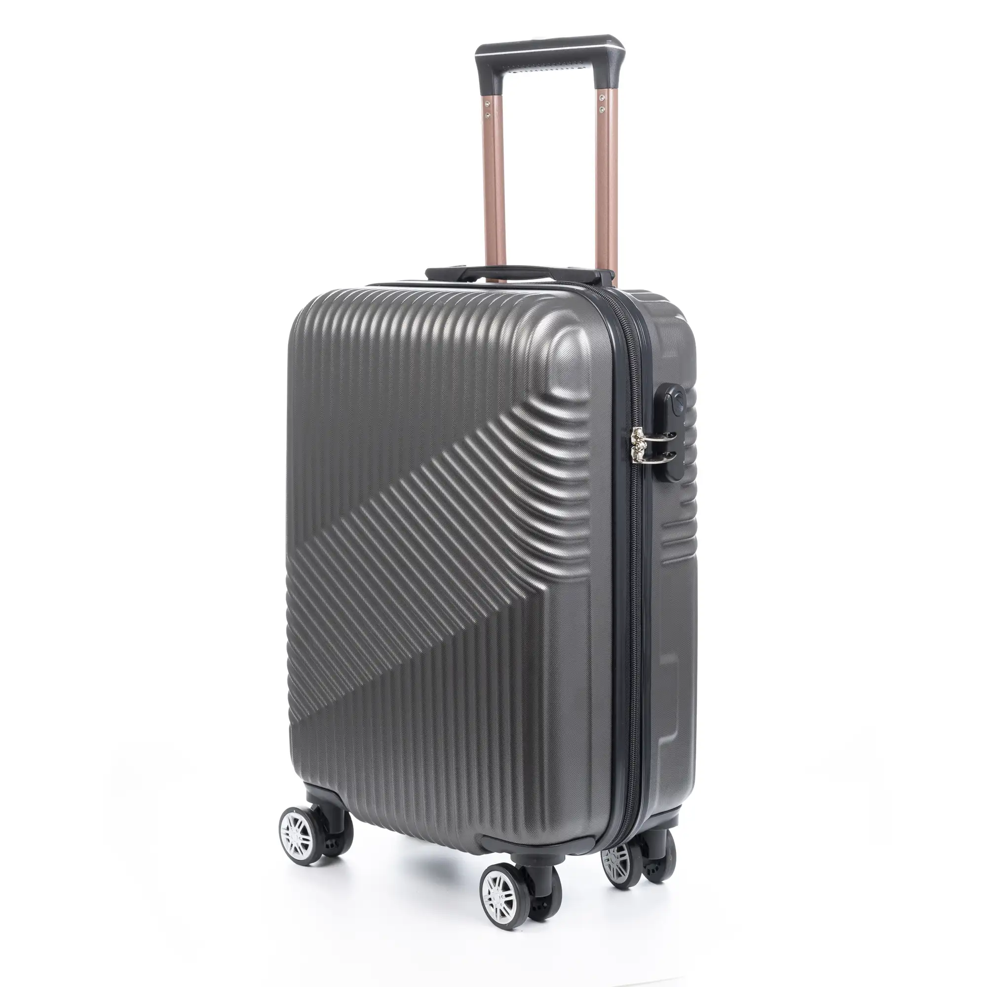 Maleta Trolley de cabina en material ligero, de ABS de alta resistencia. Cerradura numérica, 4 ruedas dobles giratorias 360°.