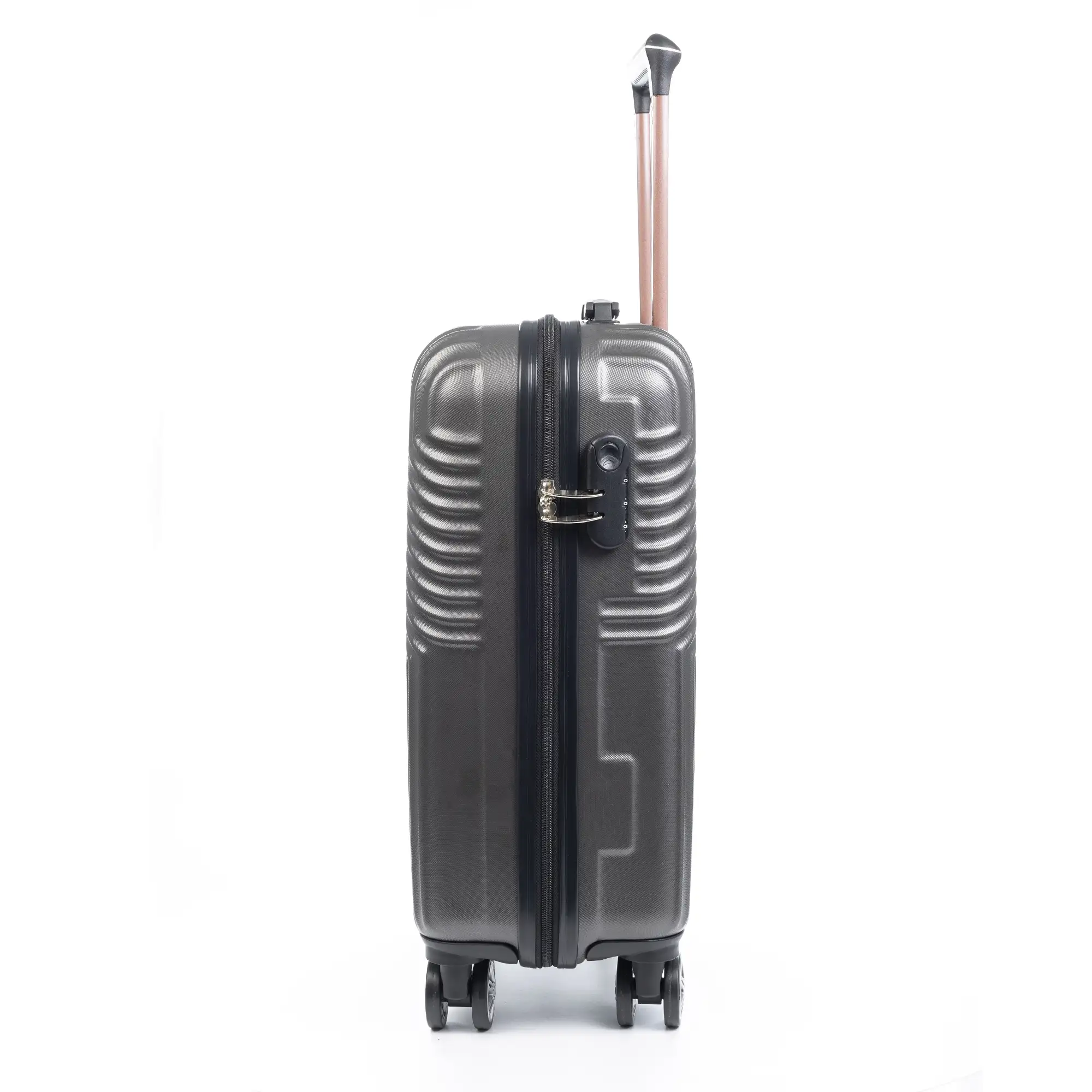 Maleta Trolley de cabina en material ligero, de ABS de alta resistencia. Cerradura numérica, 4 ruedas dobles giratorias 360°.