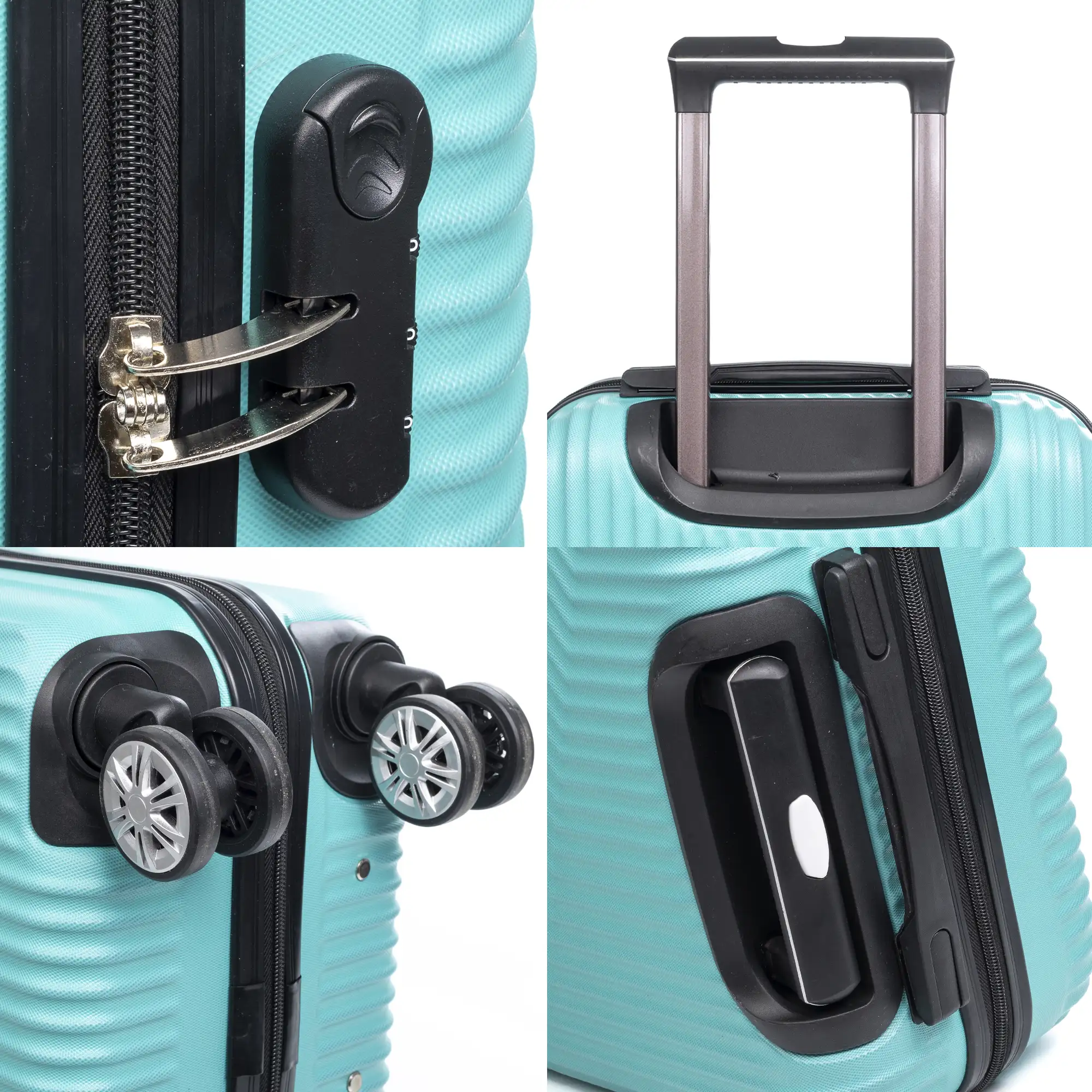 Maleta Trolley de cabina en material ligero, de ABS de alta resistencia. Cerradura numérica, 4 ruedas dobles giratorias 360°.