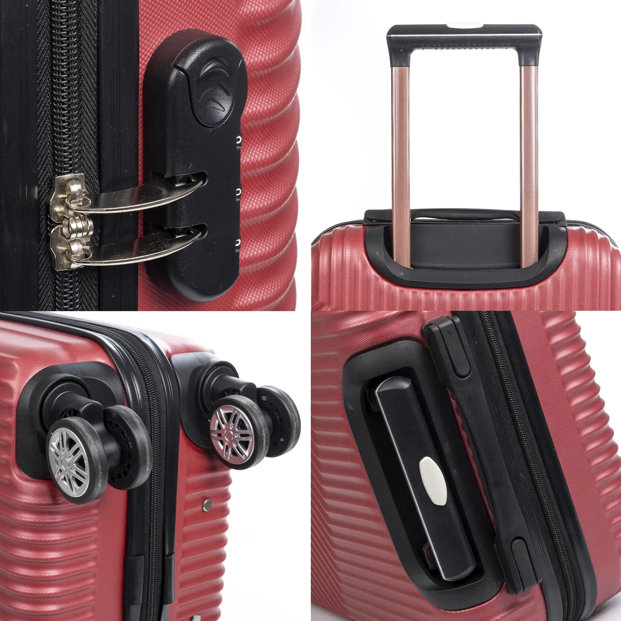 Maleta Trolley de cabina en material ligero, de ABS de alta resistencia. Cerradura numérica, 4 ruedas dobles giratorias 360°.