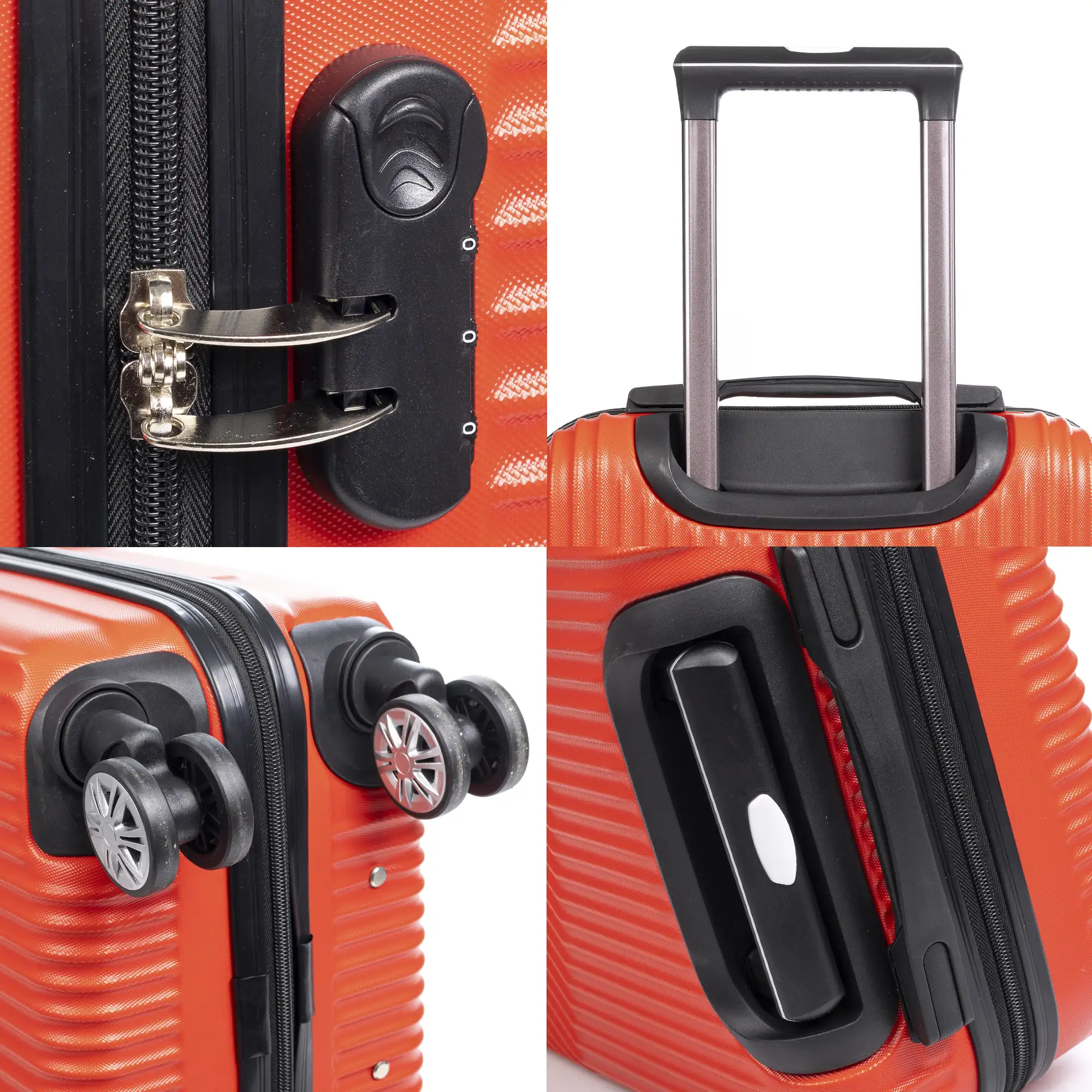 Maleta Trolley de cabina en material ligero, de ABS de alta resistencia. Cerradura numérica, 4 ruedas dobles giratorias 360°.