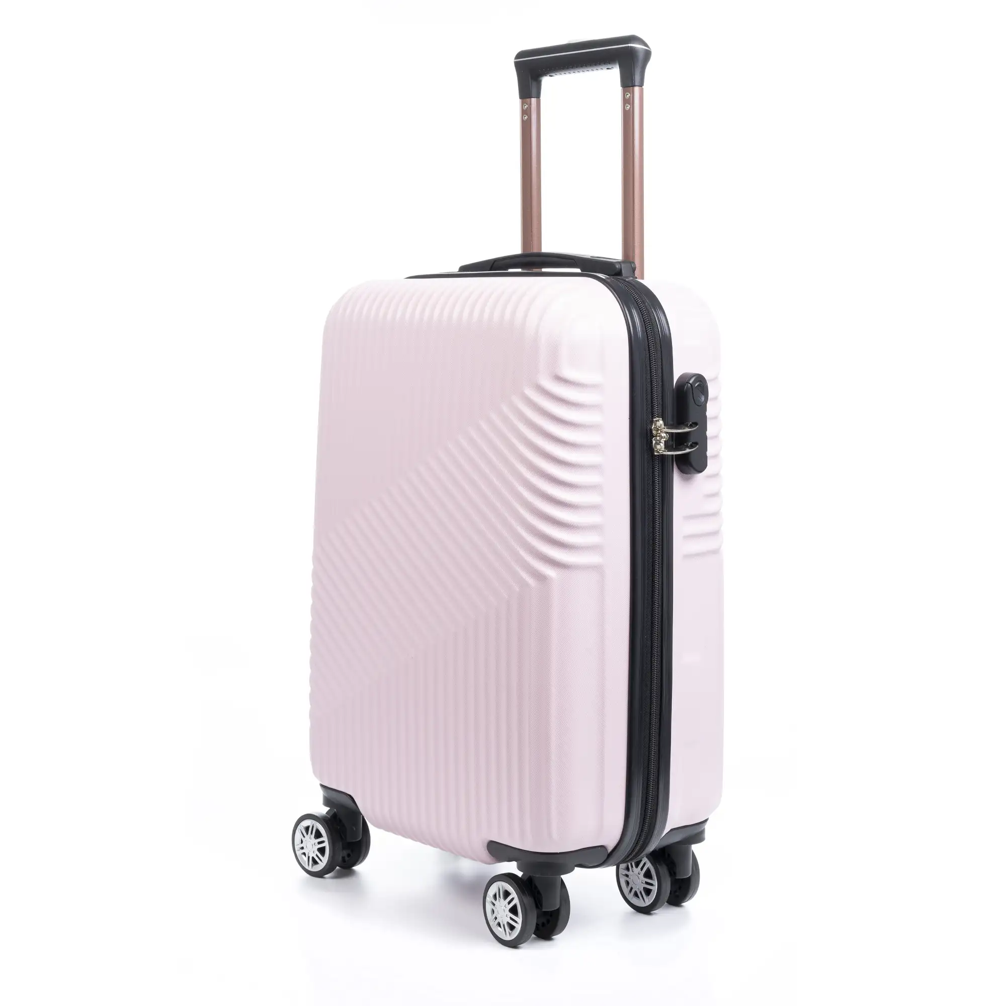 Maleta Trolley de cabina en material ligero, de ABS de alta resistencia. Cerradura numérica, 4 ruedas dobles giratorias 360°.