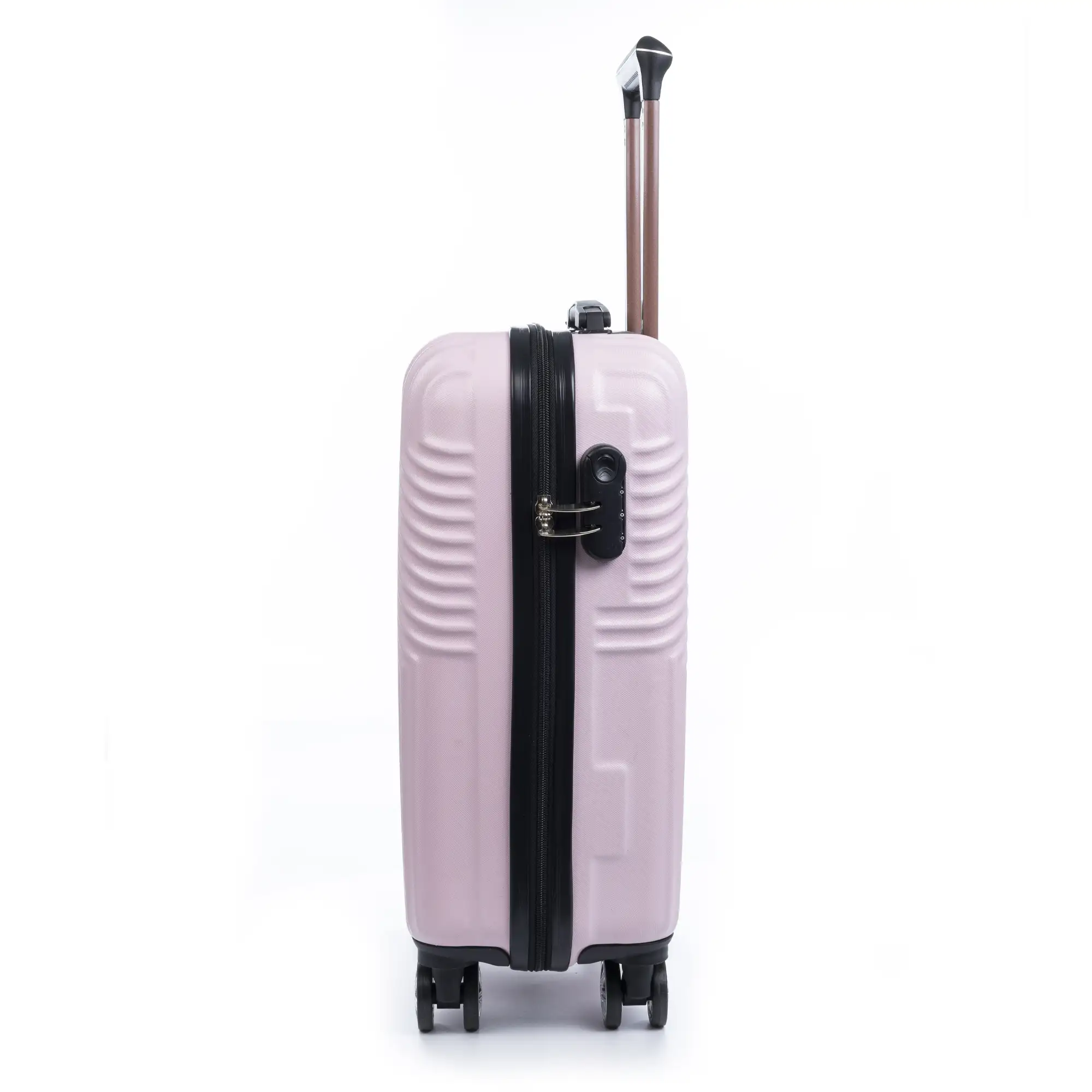 Maleta Trolley de cabina en material ligero, de ABS de alta resistencia. Cerradura numérica, 4 ruedas dobles giratorias 360°.