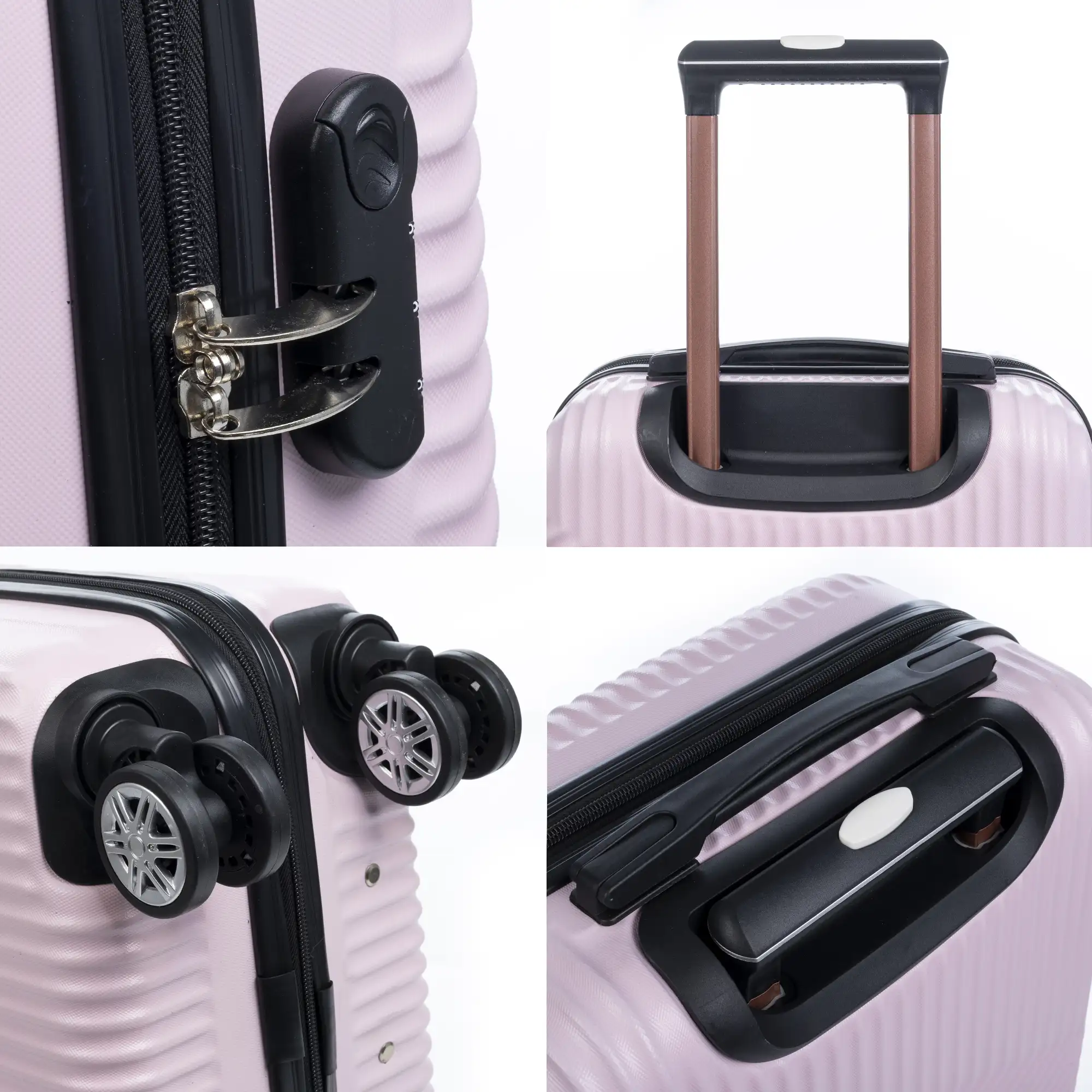 Maleta Trolley de cabina en material ligero, de ABS de alta resistencia. Cerradura numérica, 4 ruedas dobles giratorias 360°.