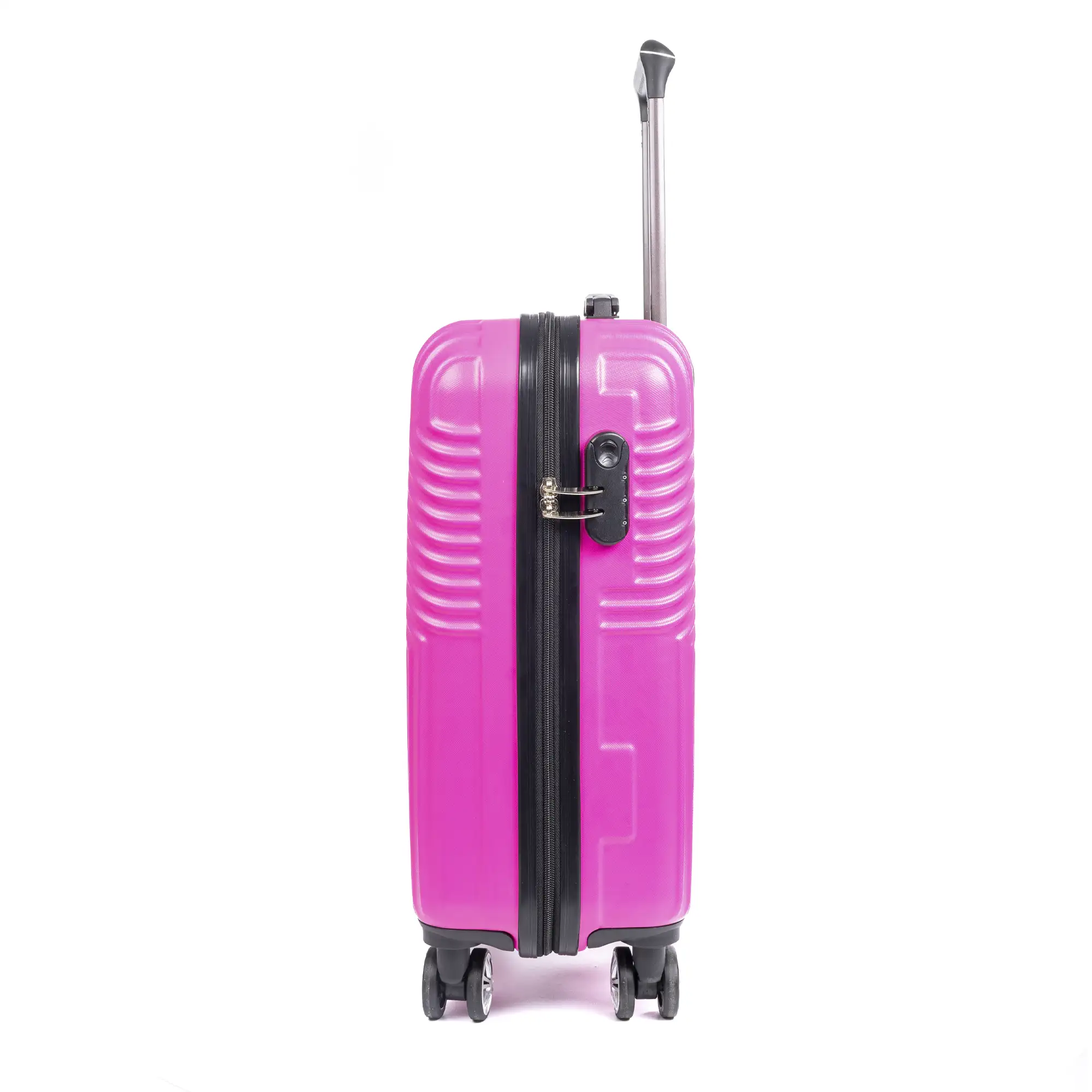 Maleta Trolley de cabina en material ligero, de ABS de alta resistencia. Cerradura numérica, 4 ruedas dobles giratorias 360°.