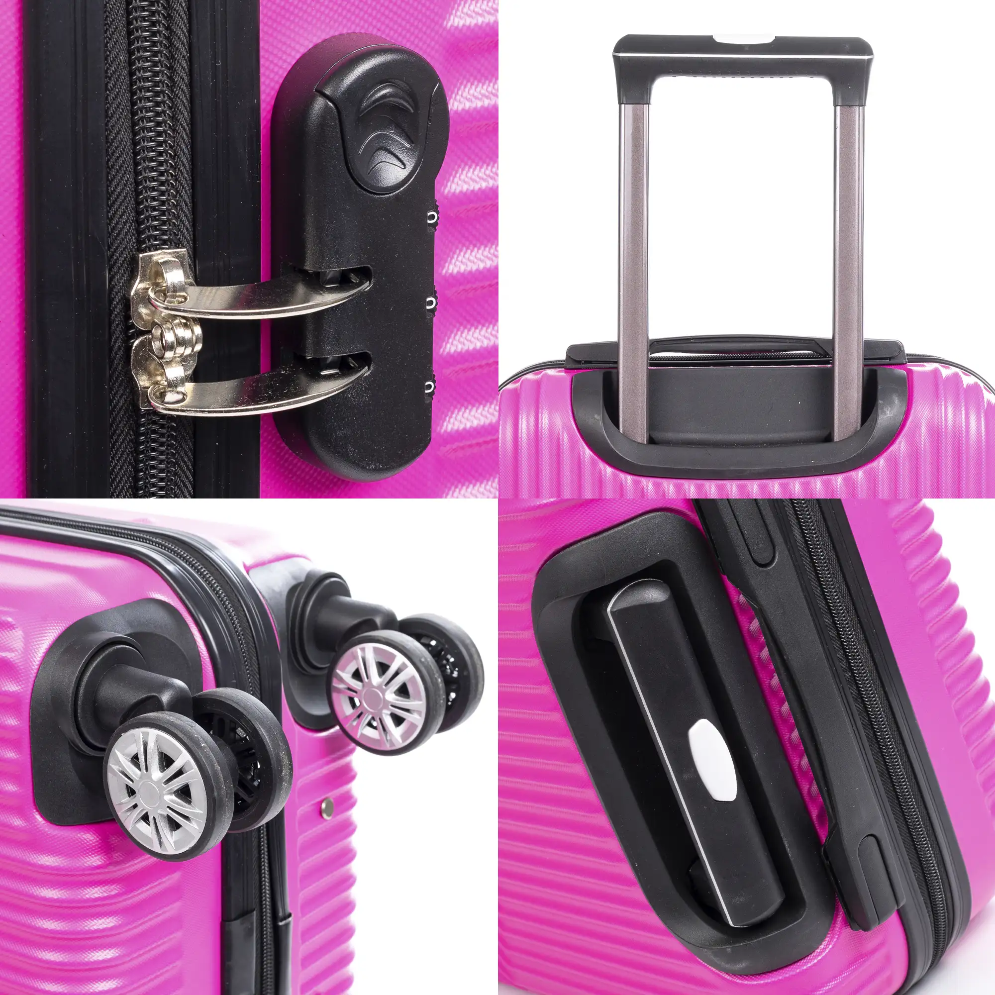 Maleta Trolley de cabina en material ligero, de ABS de alta resistencia. Cerradura numérica, 4 ruedas dobles giratorias 360°.
