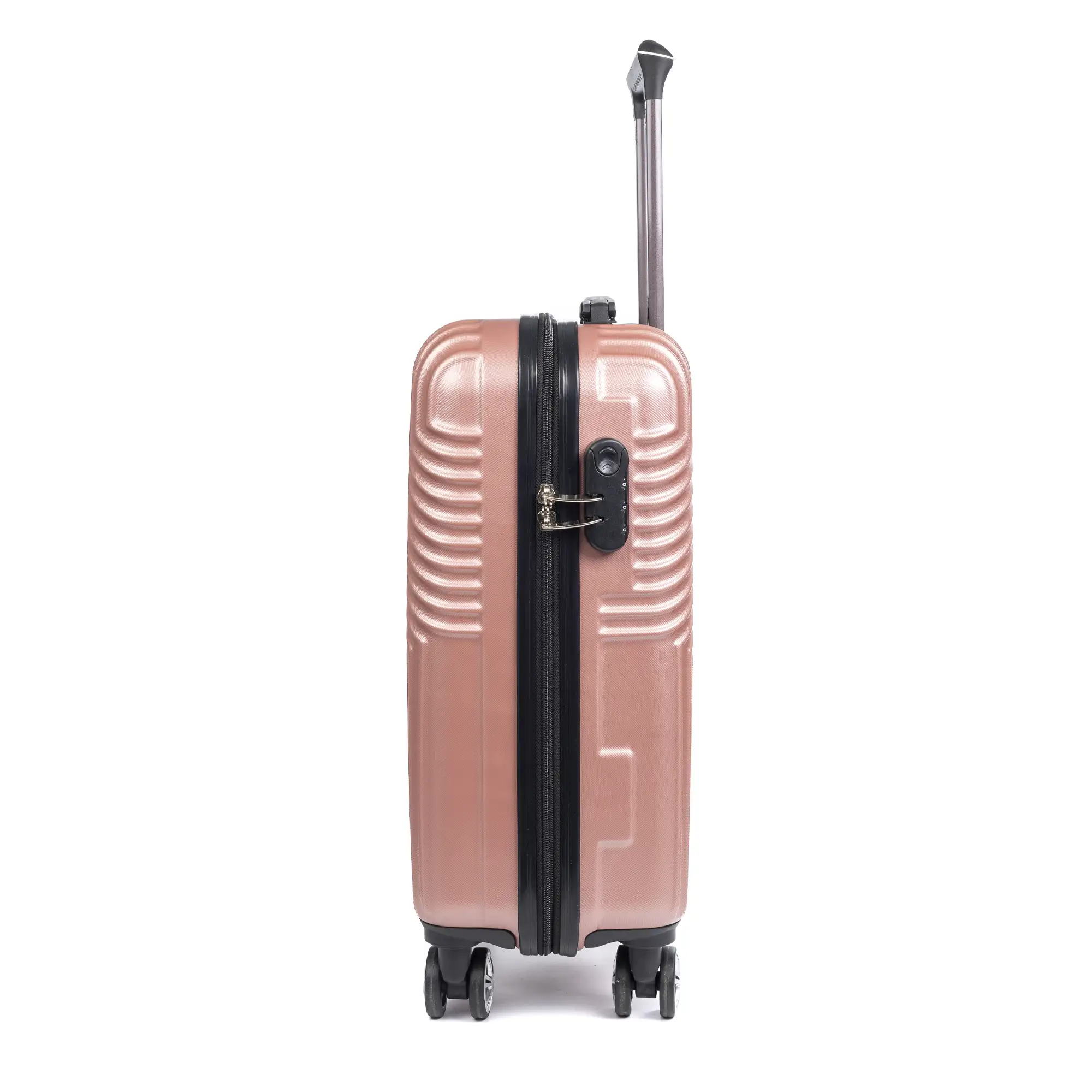Maleta Trolley de cabina en material ligero, de ABS de alta resistencia. Cerradura numérica, 4 ruedas dobles giratorias 360°.
