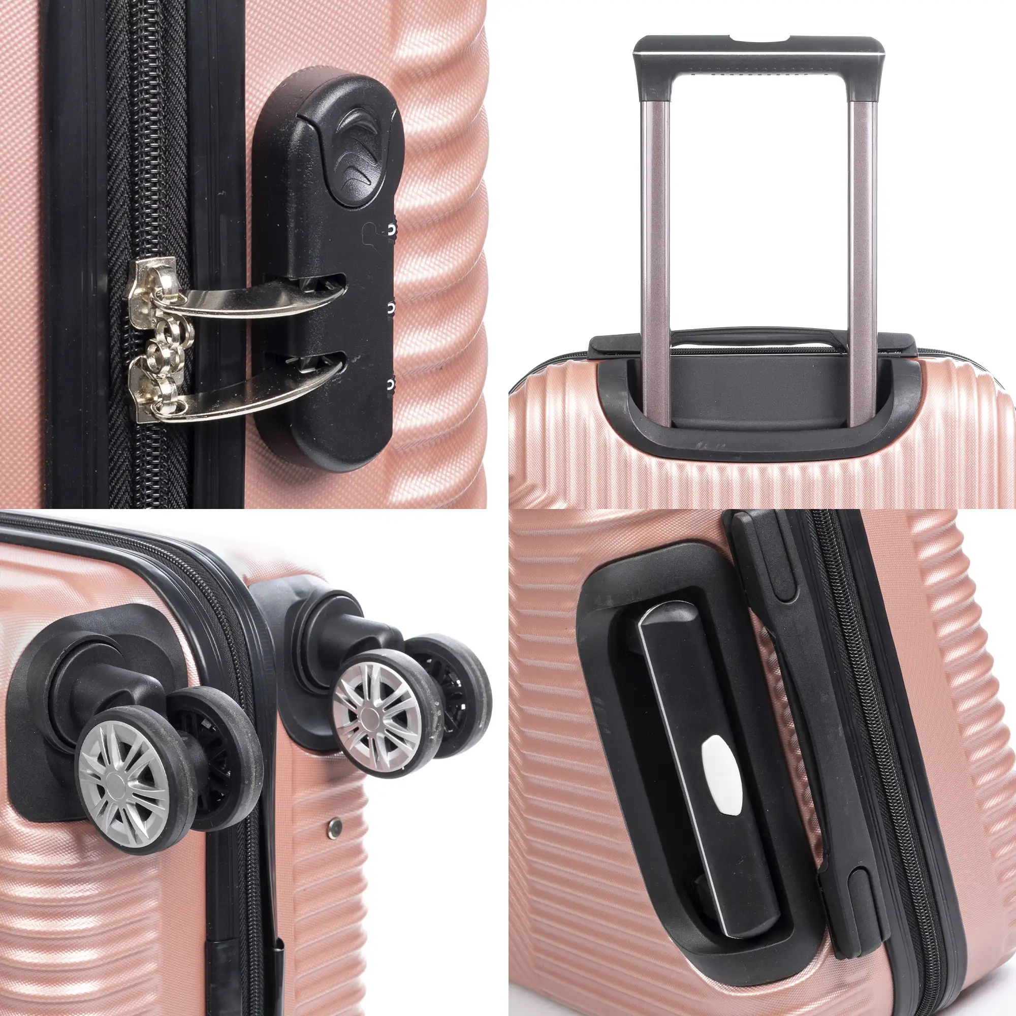 Maleta Trolley de cabina en material ligero, de ABS de alta resistencia. Cerradura numérica, 4 ruedas dobles giratorias 360°.