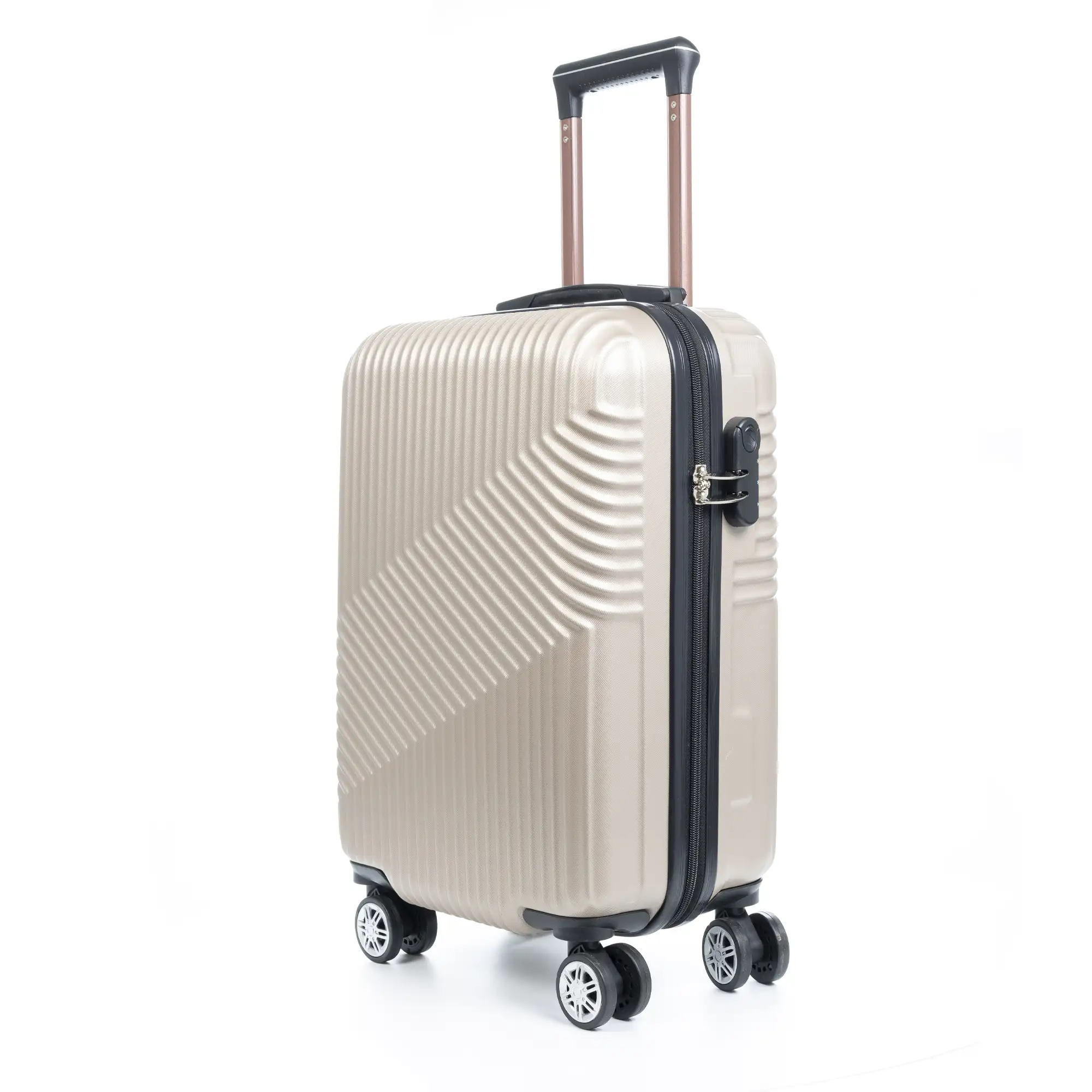 Maleta Trolley de cabina en material ligero, de ABS de alta resistencia. Cerradura numérica, 4 ruedas dobles giratorias 360°.