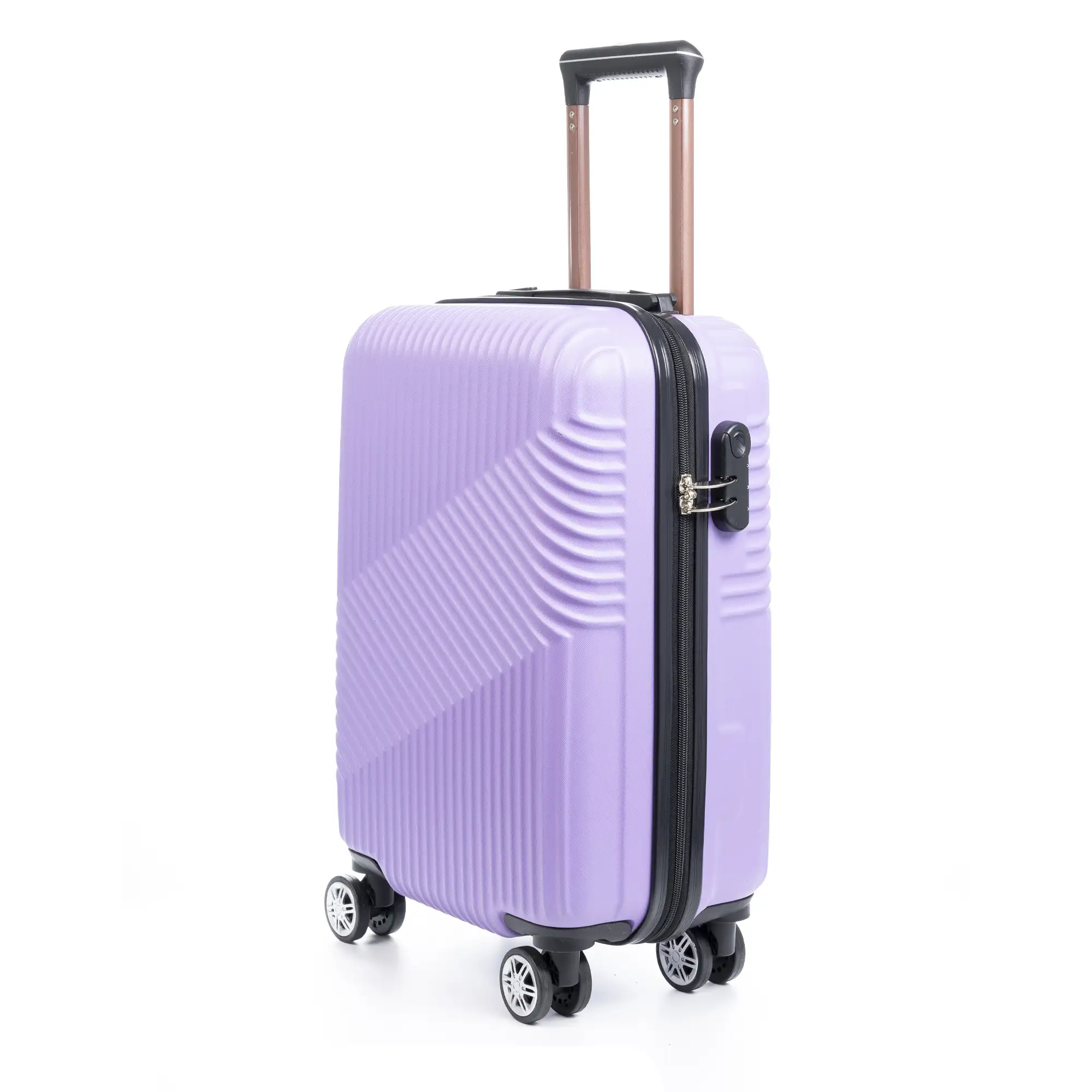 Maleta Trolley de cabina en material ligero, de ABS de alta resistencia. Cerradura numérica, 4 ruedas dobles giratorias 360°.
