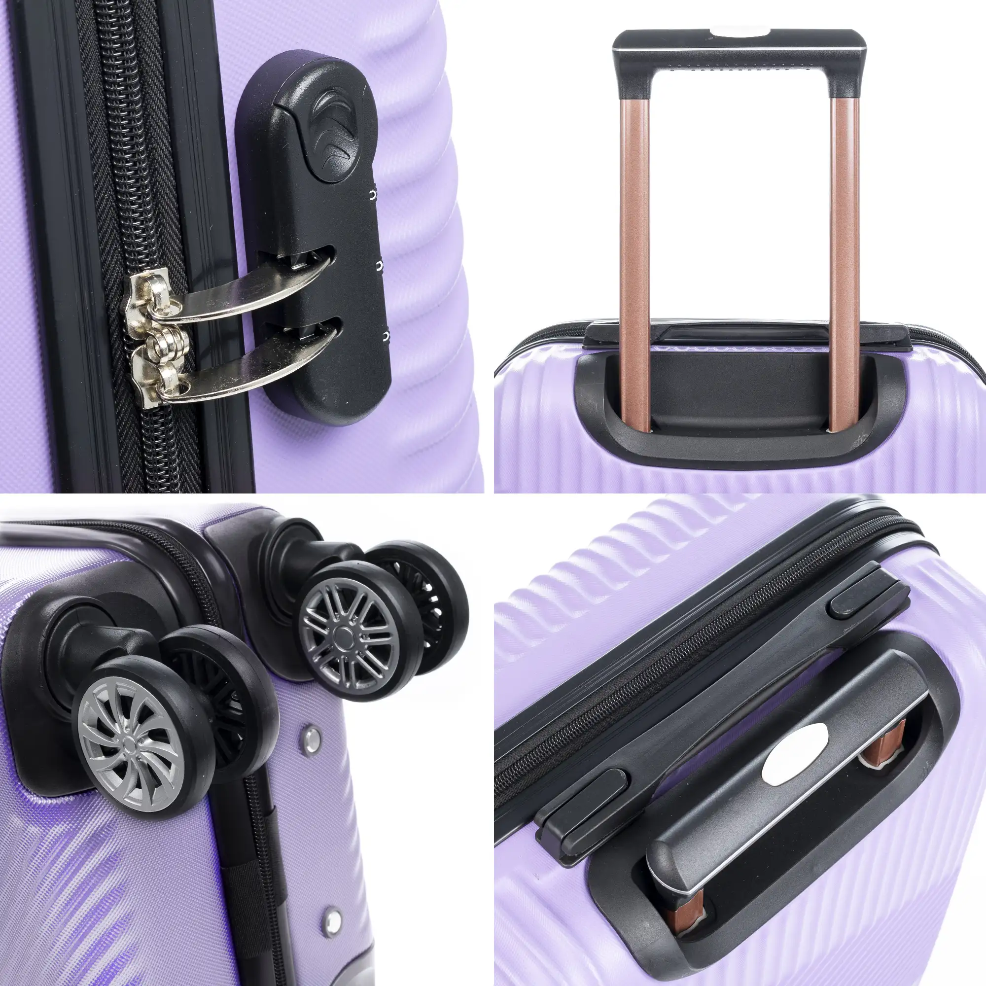 Maleta Trolley de cabina en material ligero, de ABS de alta resistencia. Cerradura numérica, 4 ruedas dobles giratorias 360°.