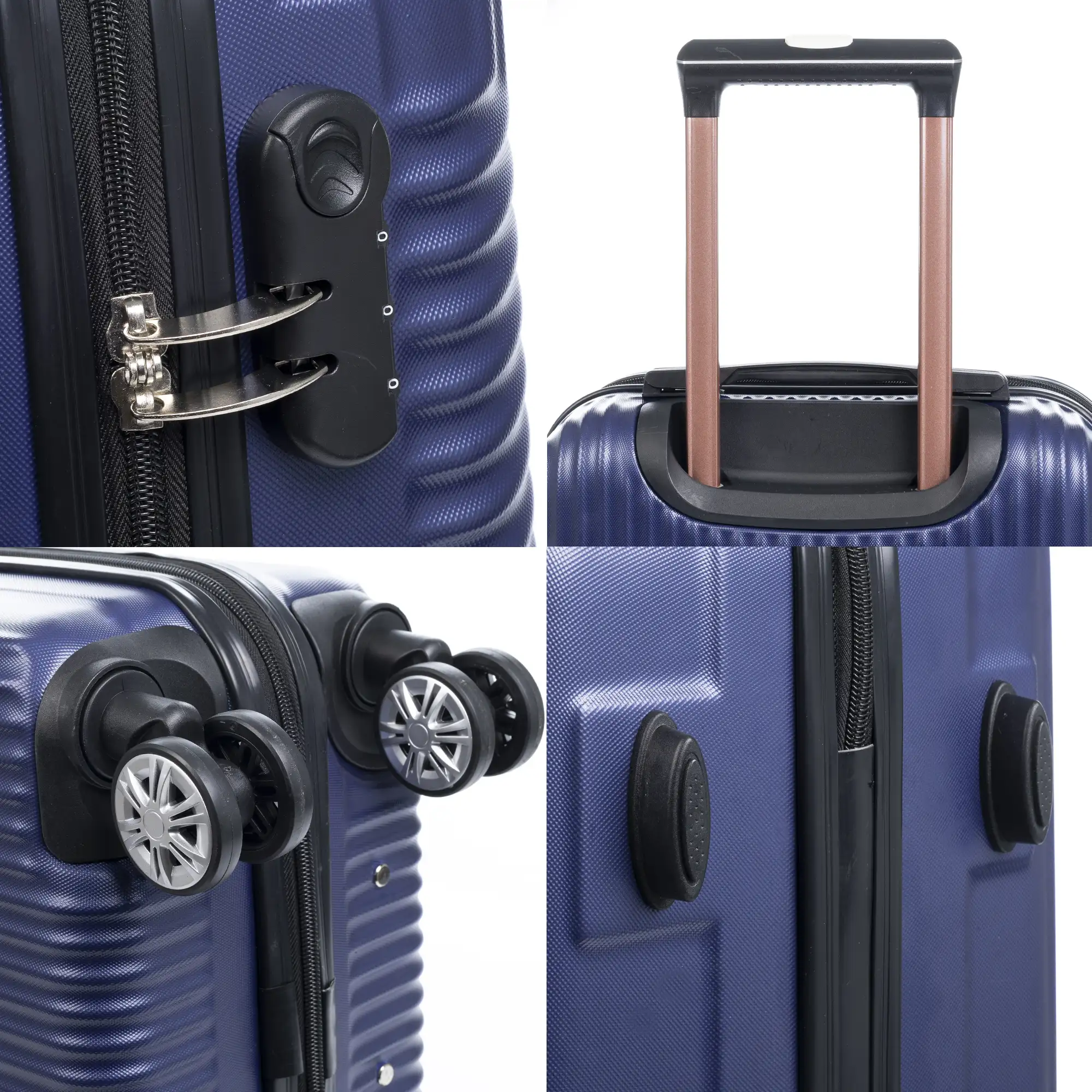 Juego de 3 maletas Trolley en material ligero de ABS de alta resistencia. Cerradura numérica, 4 ruedas dobles giratorias 360°.