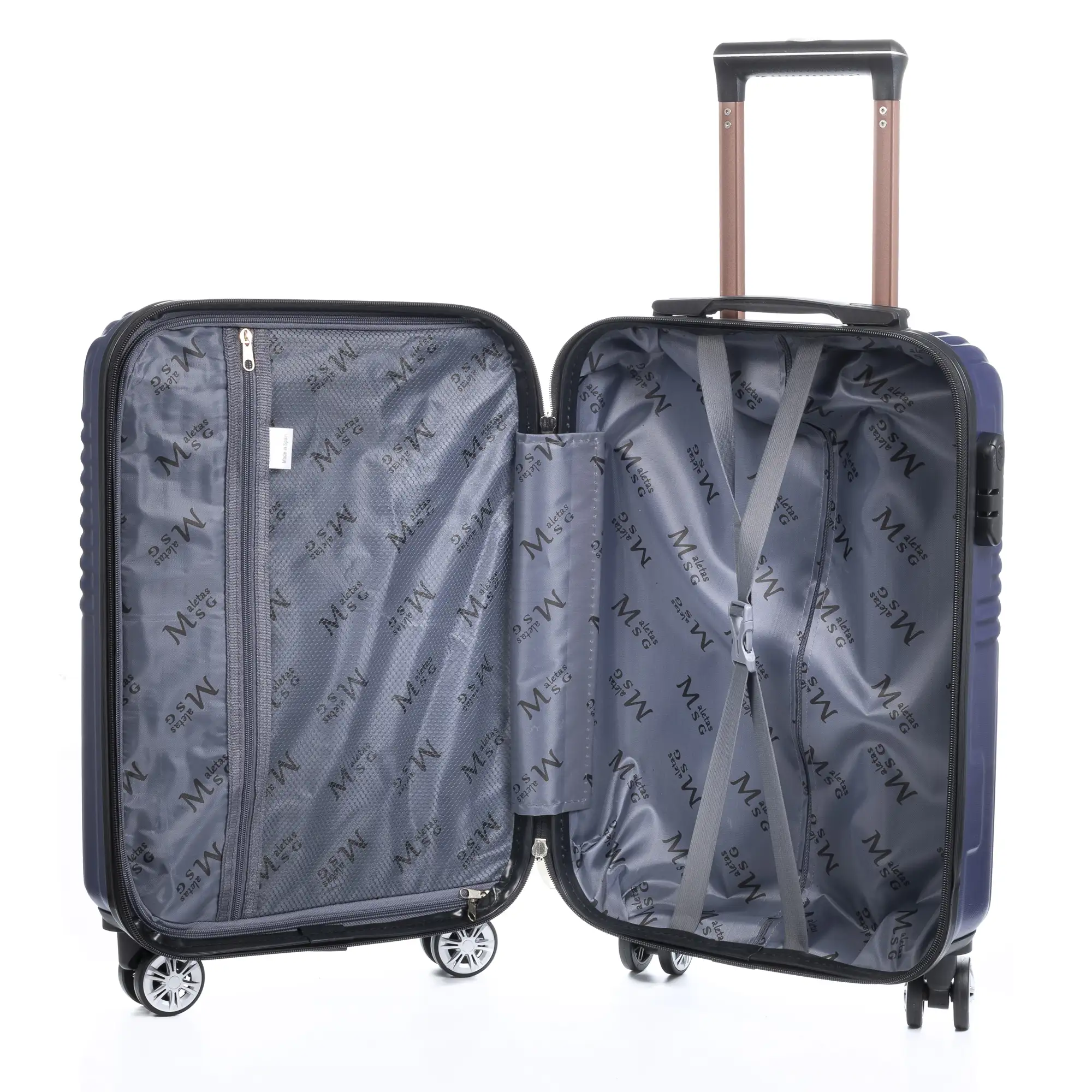 Juego de 3 maletas Trolley en material ligero de ABS de alta resistencia. Cerradura numérica, 4 ruedas dobles giratorias 360°.