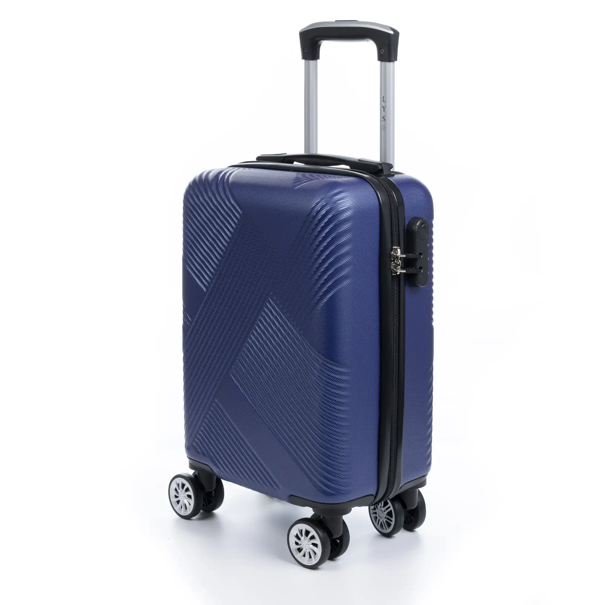 Maleta Trolley de cabina en material ligero, de ABS de alta resistencia. Cerradura numérica, 4 ruedas dobles giratorias 360°.